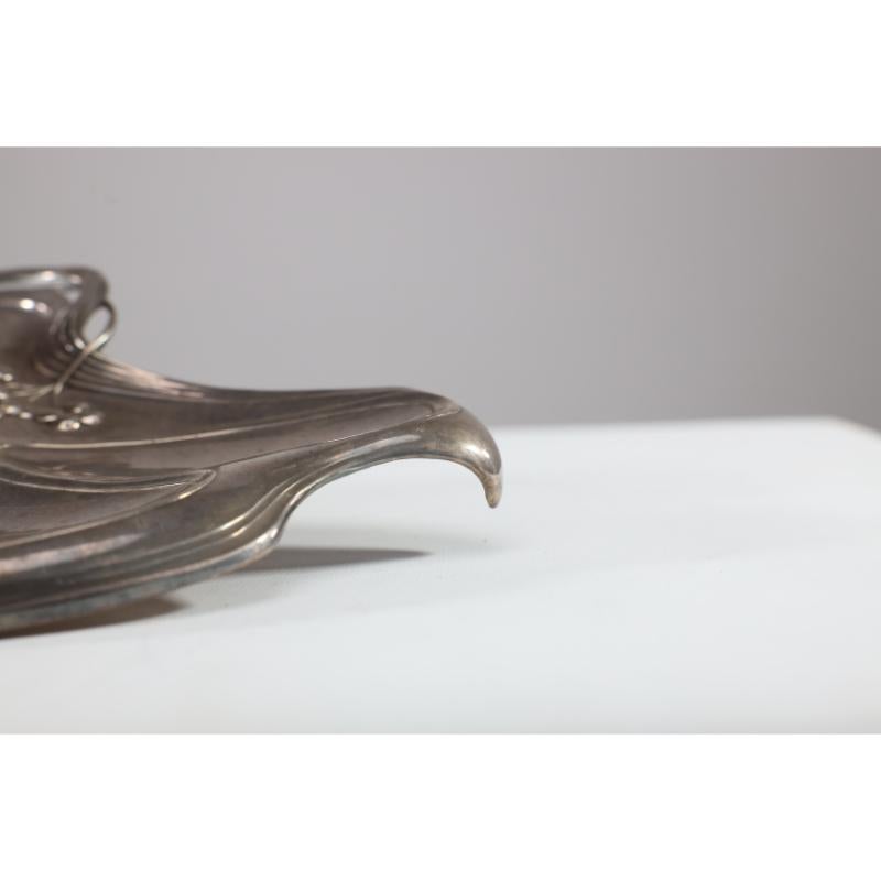 WMF Secessionist Art Nouveau Pewter Inkstand of Rectangular Organic Flowing Form For Sale 11