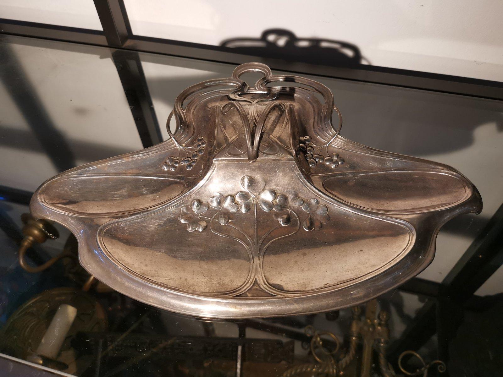 German WMF Secessionist Art Nouveau Pewter Inkstand of Rectangular Organic Flowing Form For Sale
