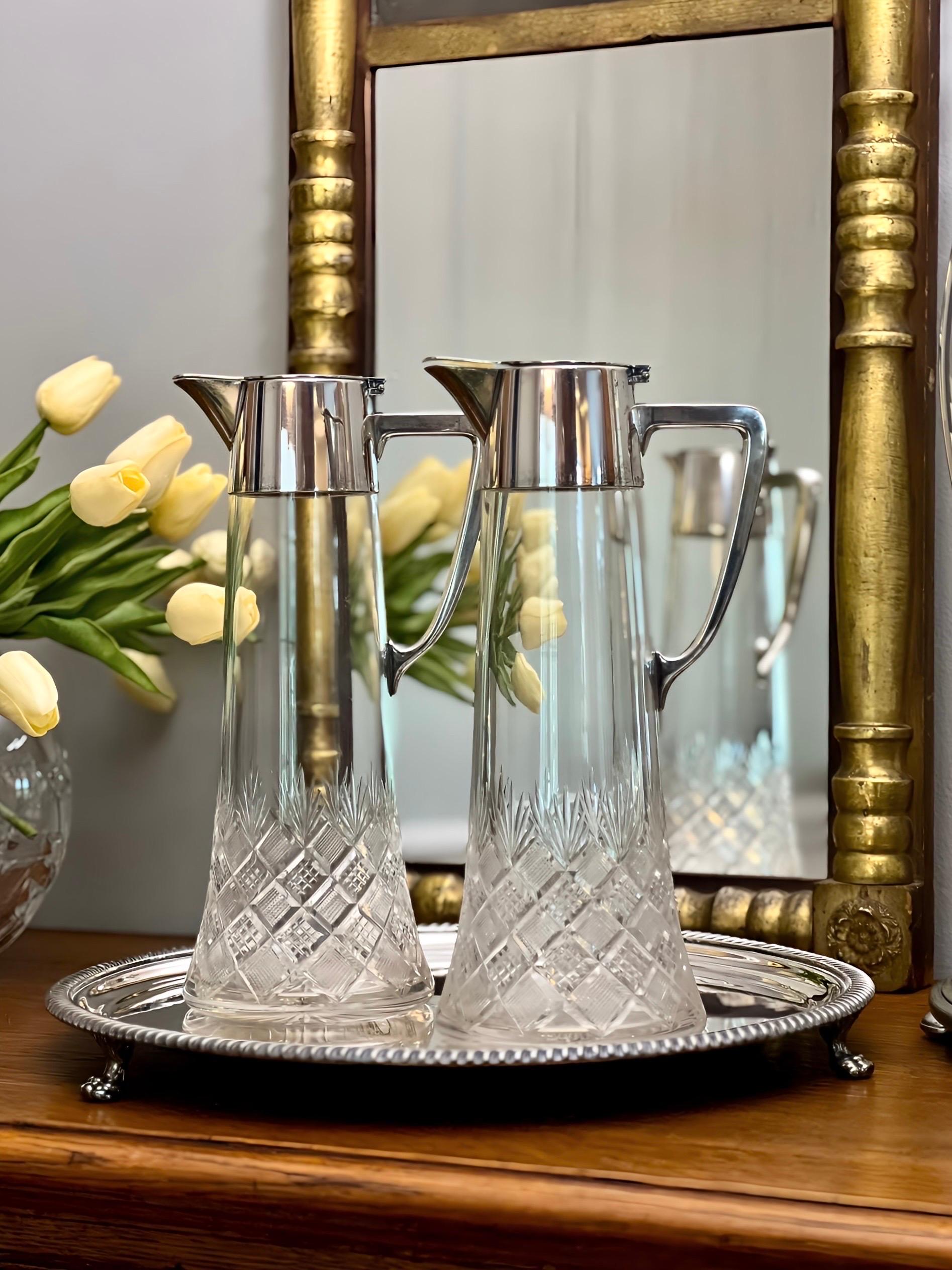 WMF Signiert Paar Jugendstil Versilbert Claret Krug Dekanter Karaffen aus geschliffenem Glas im Angebot 5