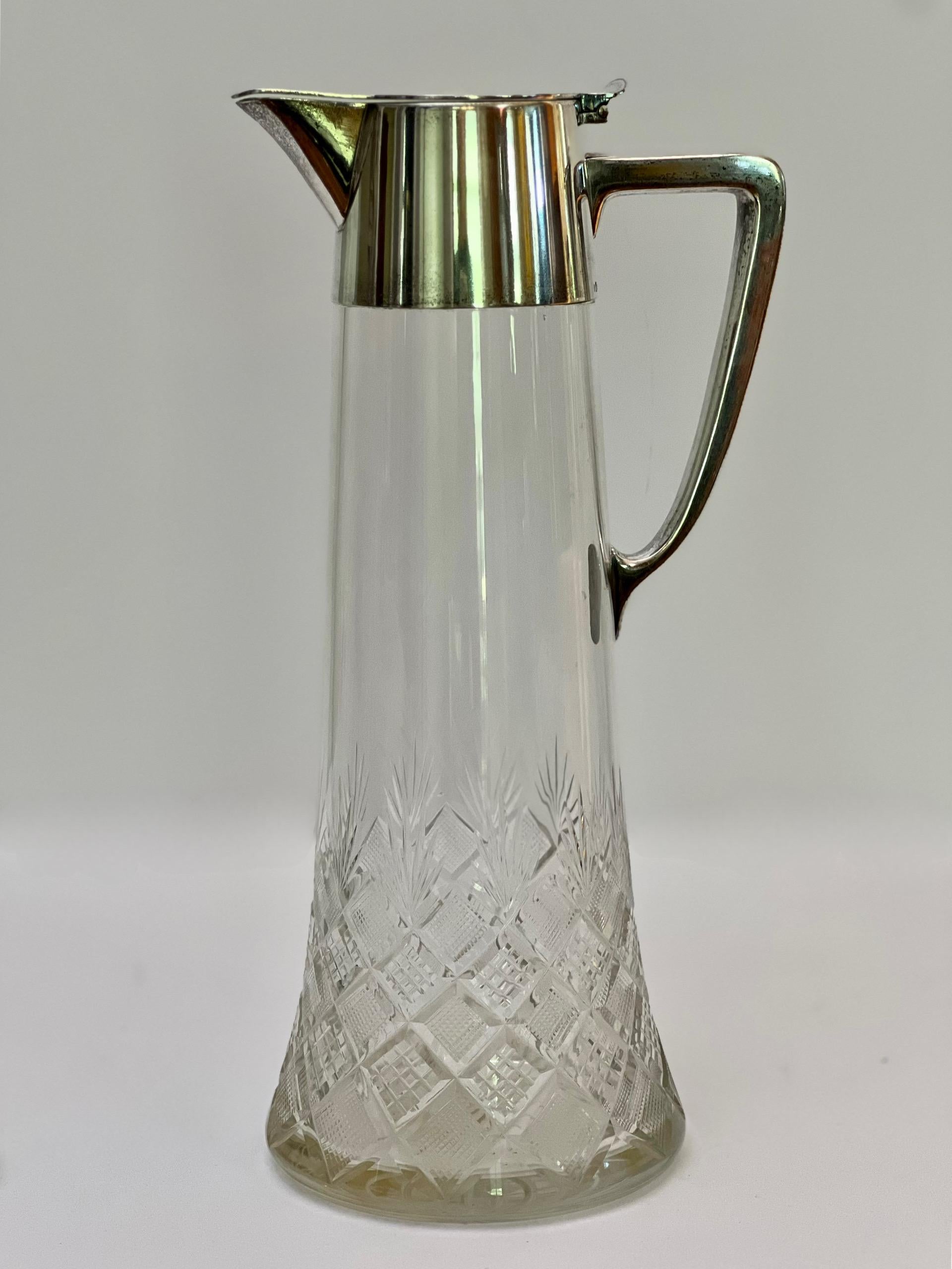 WMF Signiert Paar Jugendstil Versilbert Claret Krug Dekanter Karaffen aus geschliffenem Glas (20. Jahrhundert) im Angebot