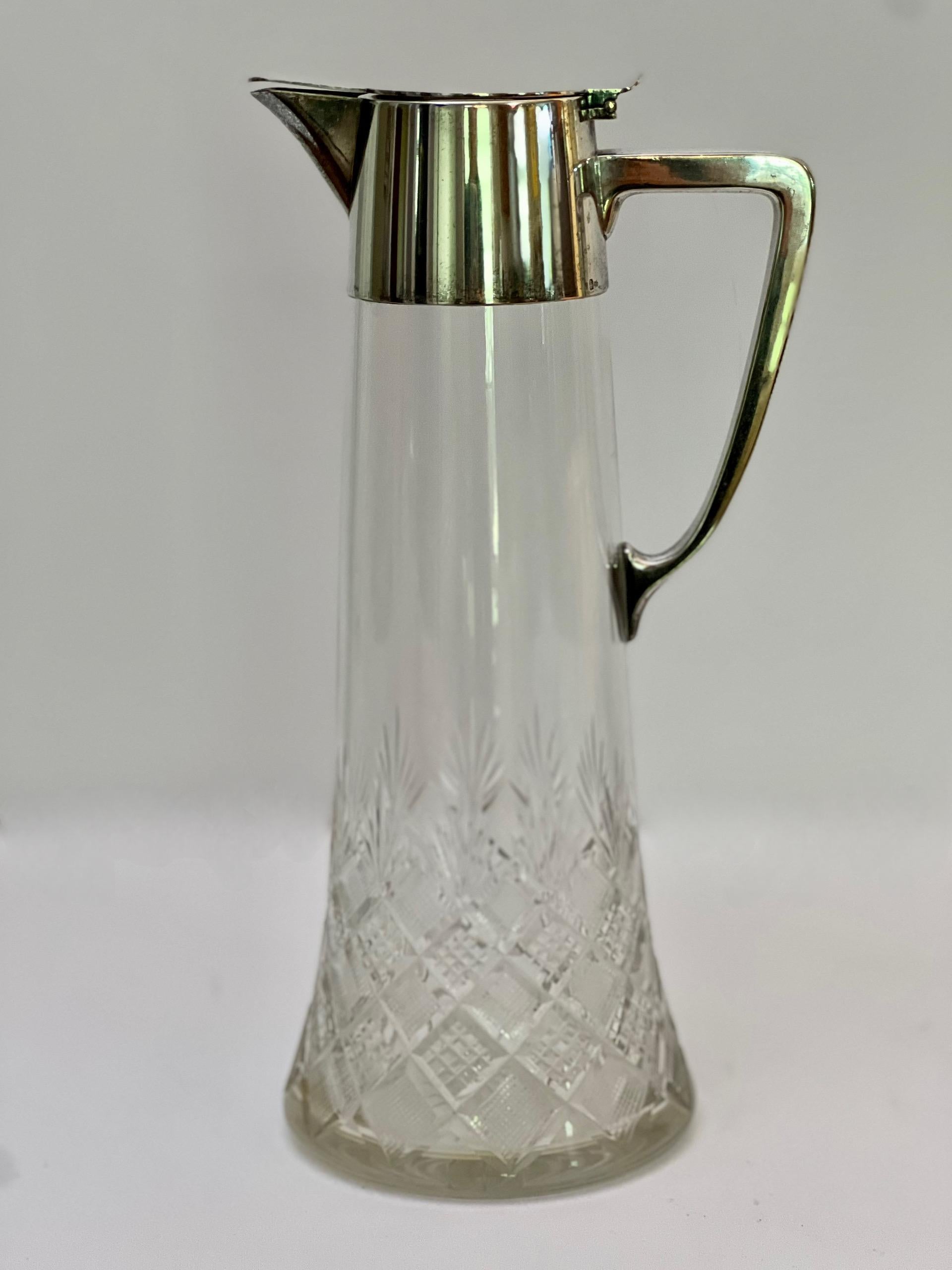 WMF Signiert Paar Jugendstil Versilbert Claret Krug Dekanter Karaffen aus geschliffenem Glas (Versilberung) im Angebot