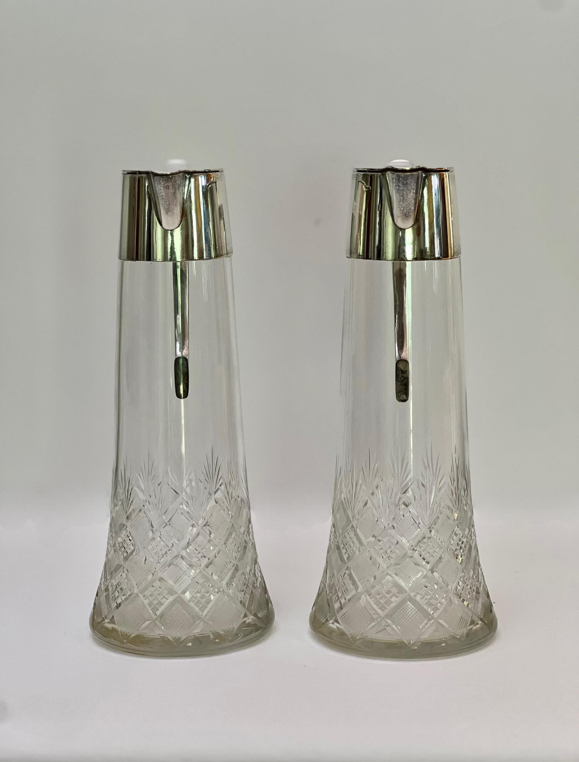 WMF Signiert Paar Jugendstil Versilbert Claret Krug Dekanter Karaffen aus geschliffenem Glas im Angebot 1