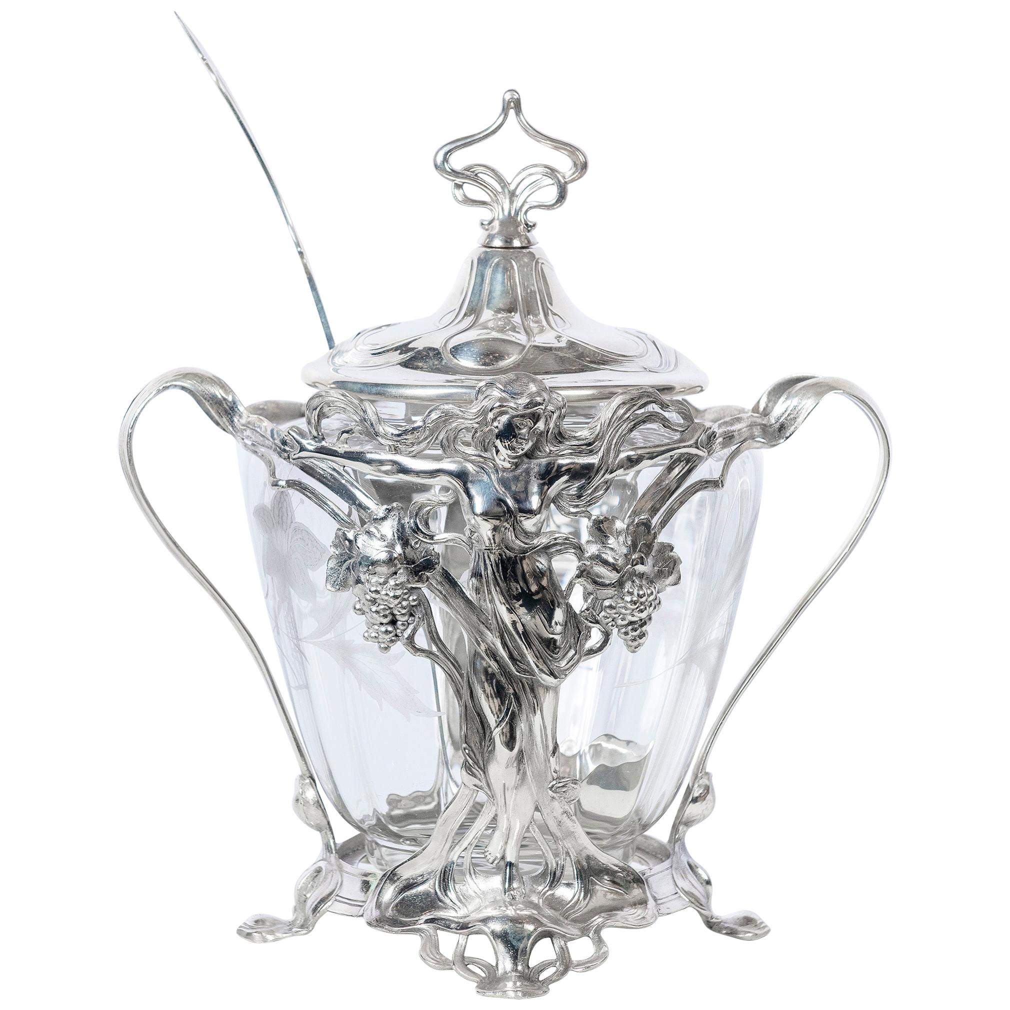 W.M.F. Silver Plate and Glass Punch Bowl, Germany, circa 1900 For Sale
