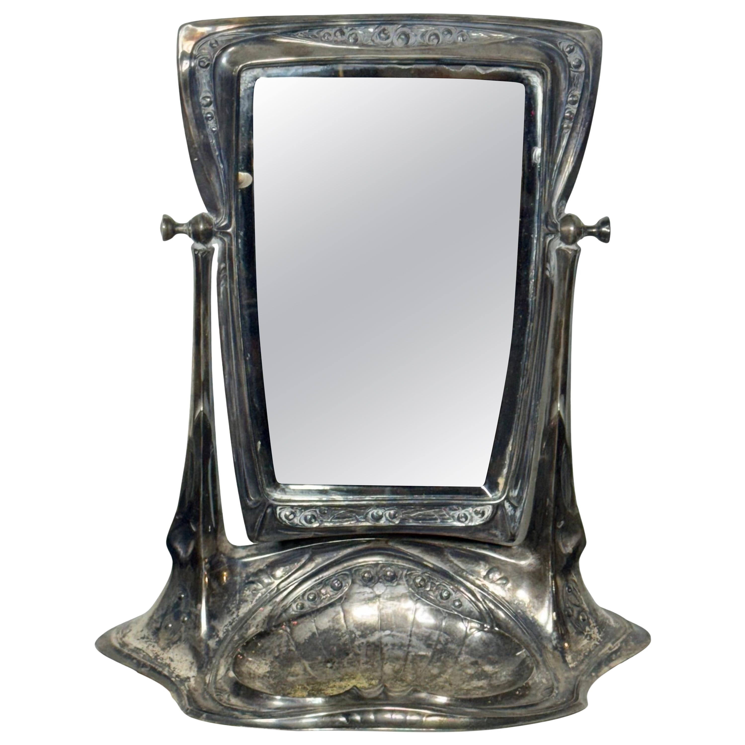 WMF Miroir de courtoisie ART NOUVEAU en métal argenté en vente