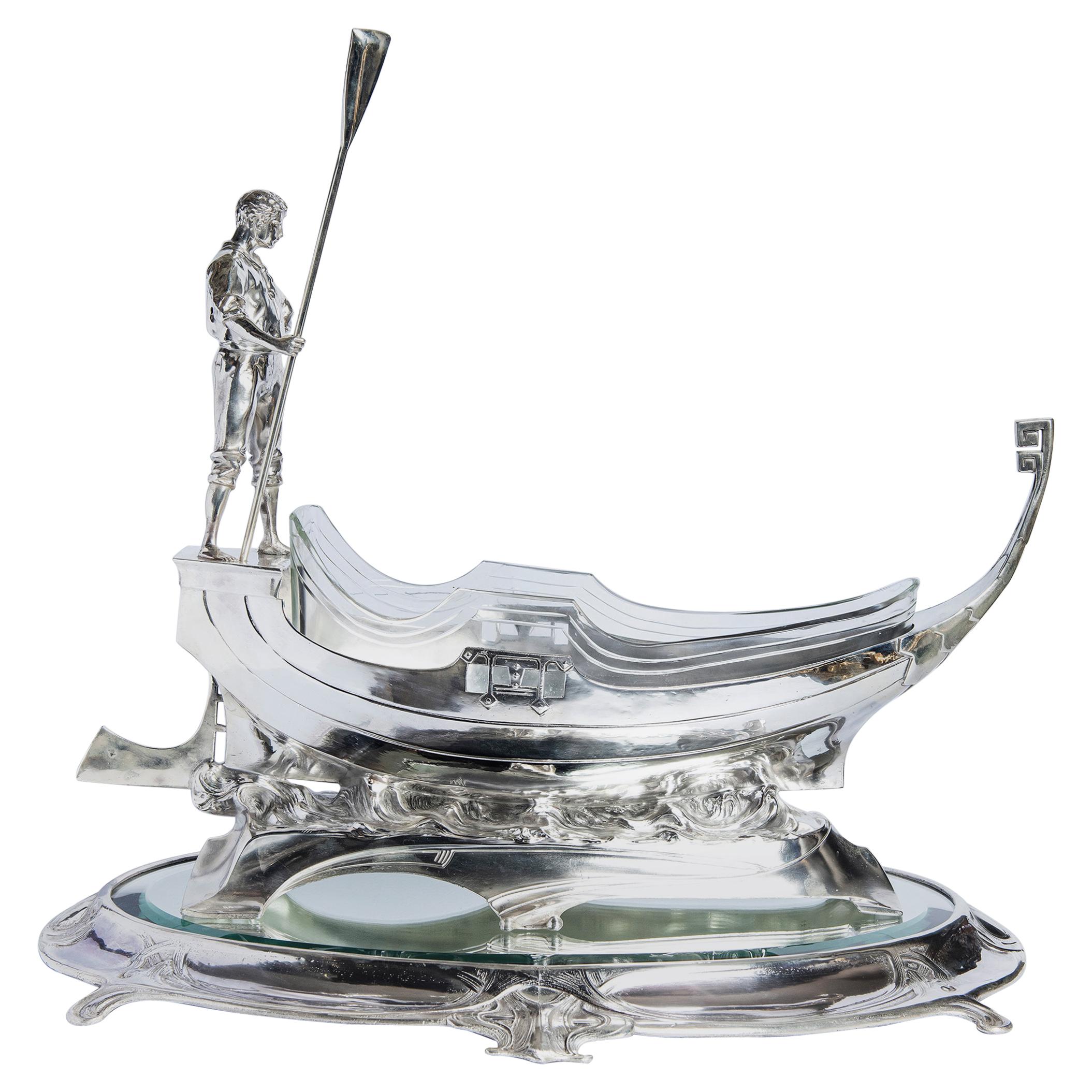 W.M.F. Silver Plate Jardinière with Mirror Plateau, Jugendstil Period