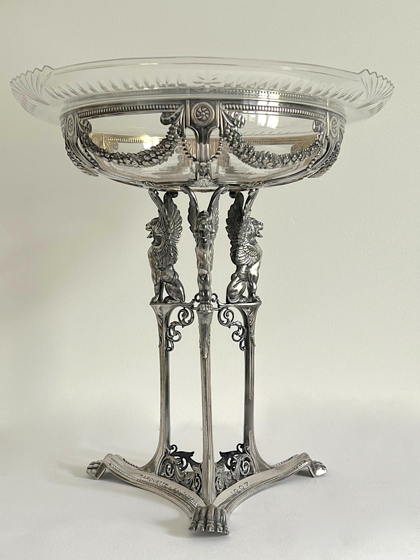 Neoclassical WMF Silvered Metal & Cut Glass Centerpiece For Sale