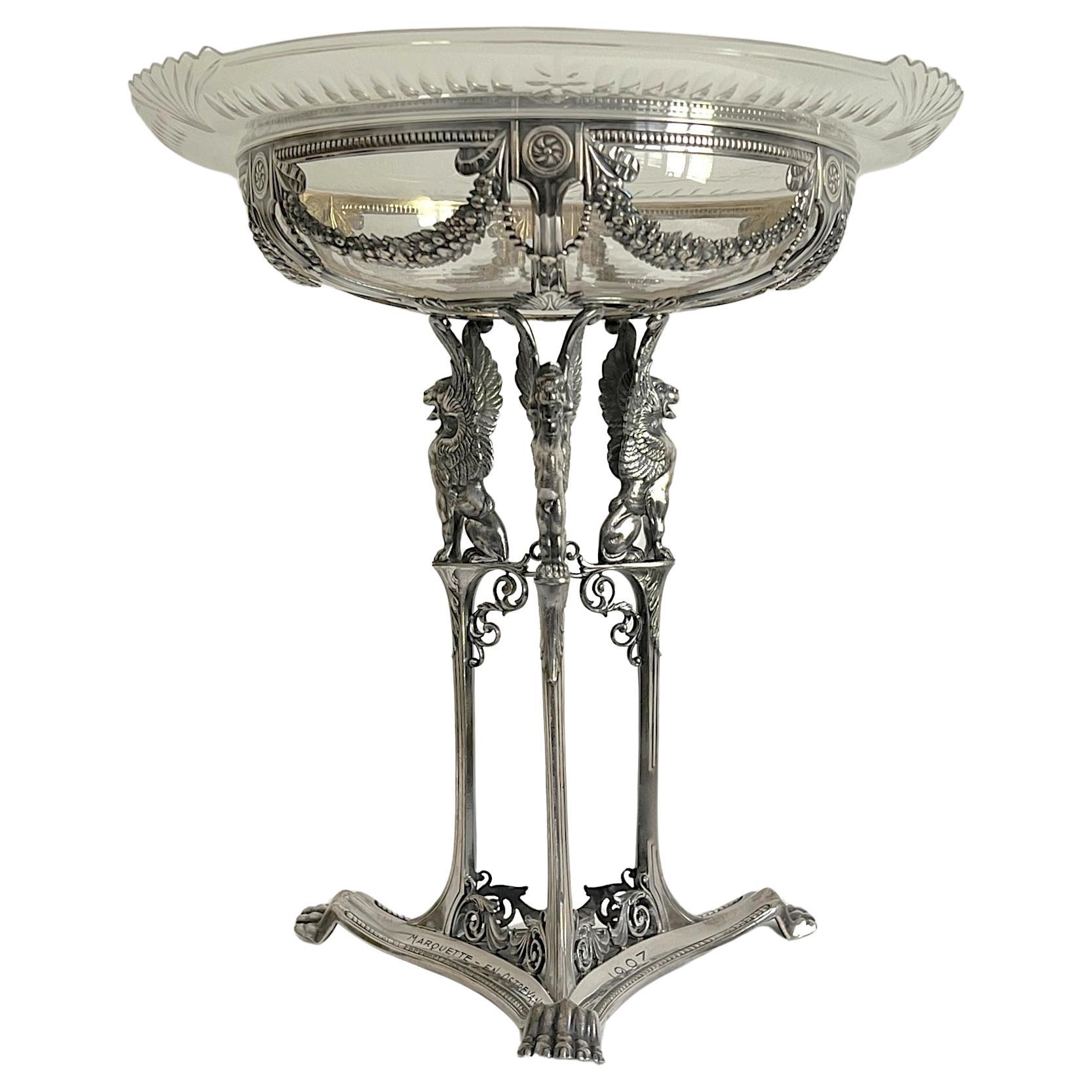 WMF Silvered Metal & Cut Glass Centerpiece For Sale