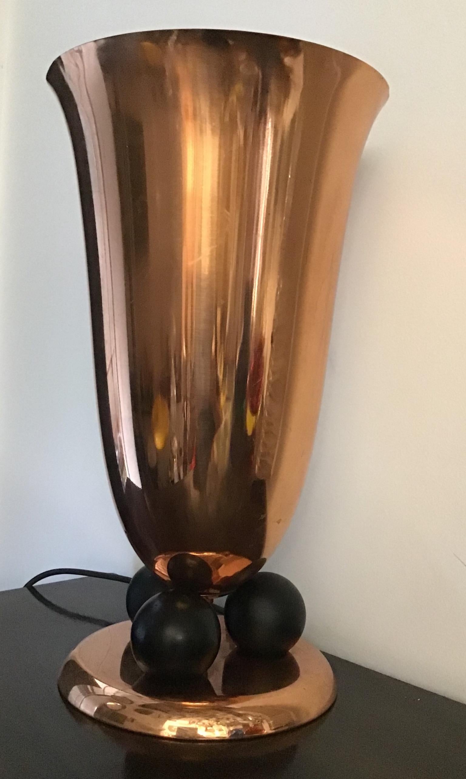 WMF table lamp illuminator coppered and signed brass, Germany, 1930.