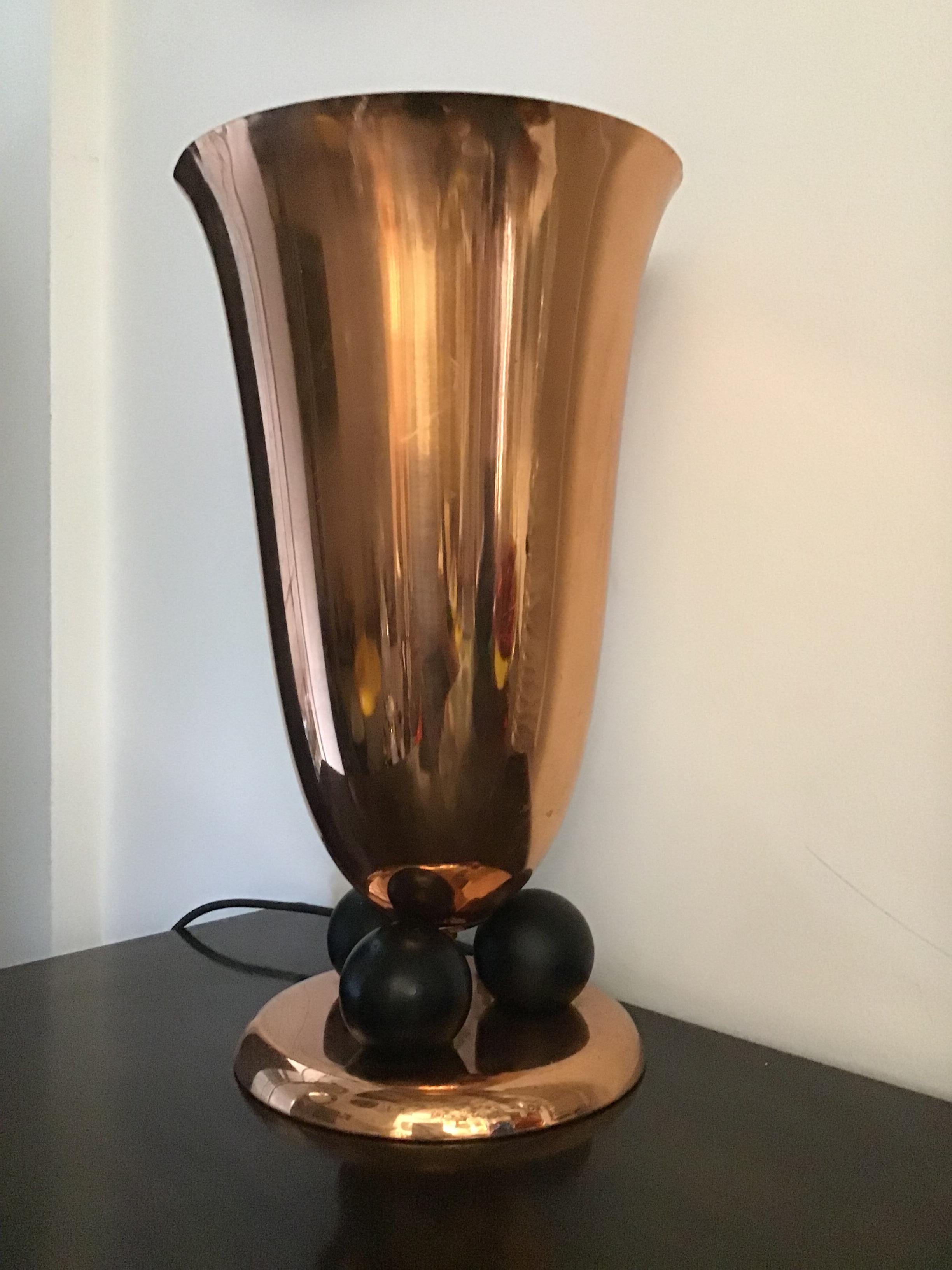 Art Deco WMF Table Lamp Illuminator Coppered and Signed Brass, Germany, 1930 For Sale