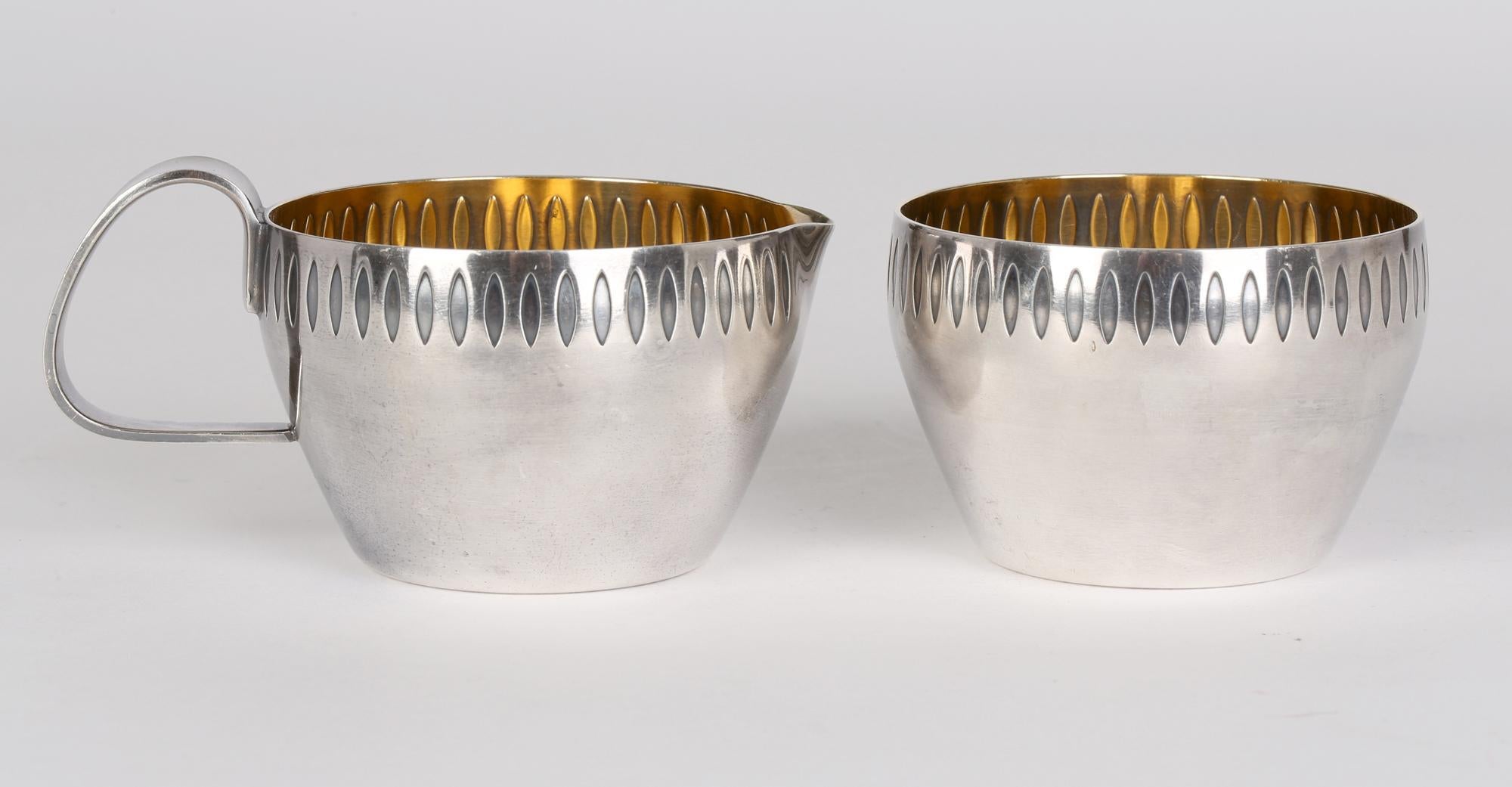 Molded WMF 'Würtemburgische Metallwaren Fabrik' Art Deco Silver Plated Sugar Bowl & Jug For Sale