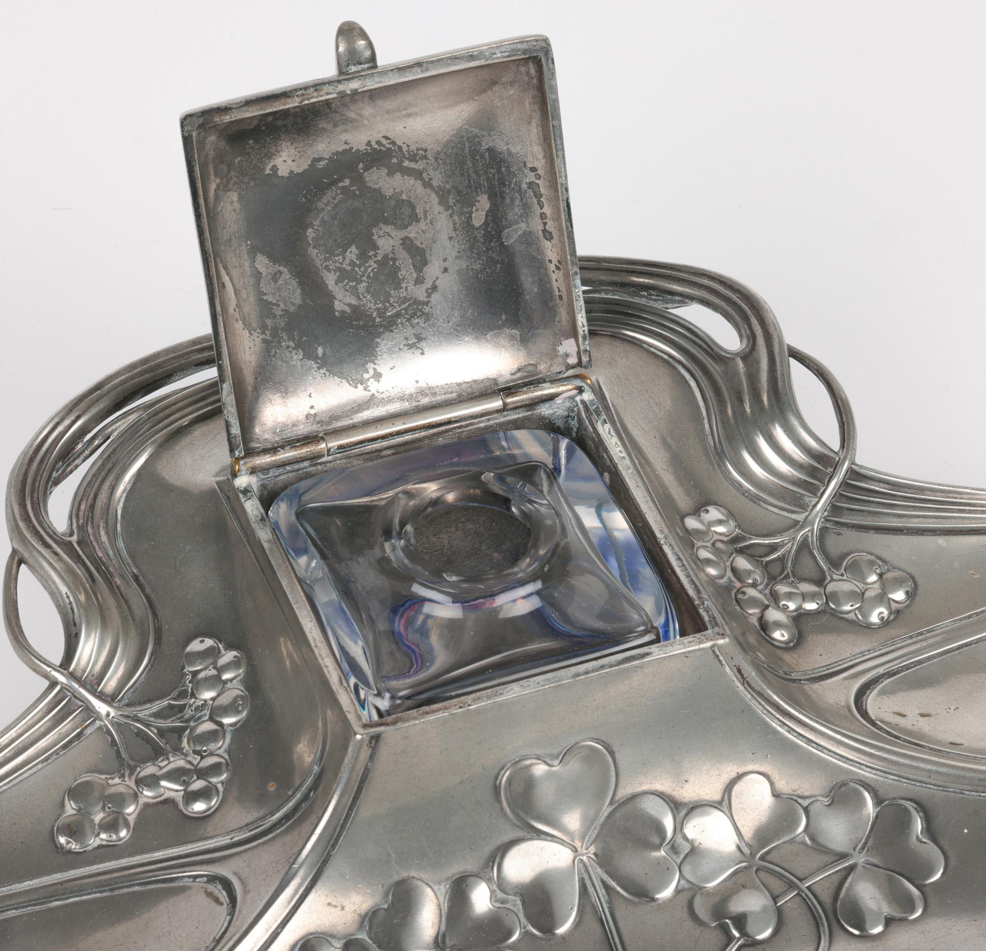 WMF Württembergische Metallwaren German Jugendstil Pewter Desk Stand and Inkwell For Sale 5
