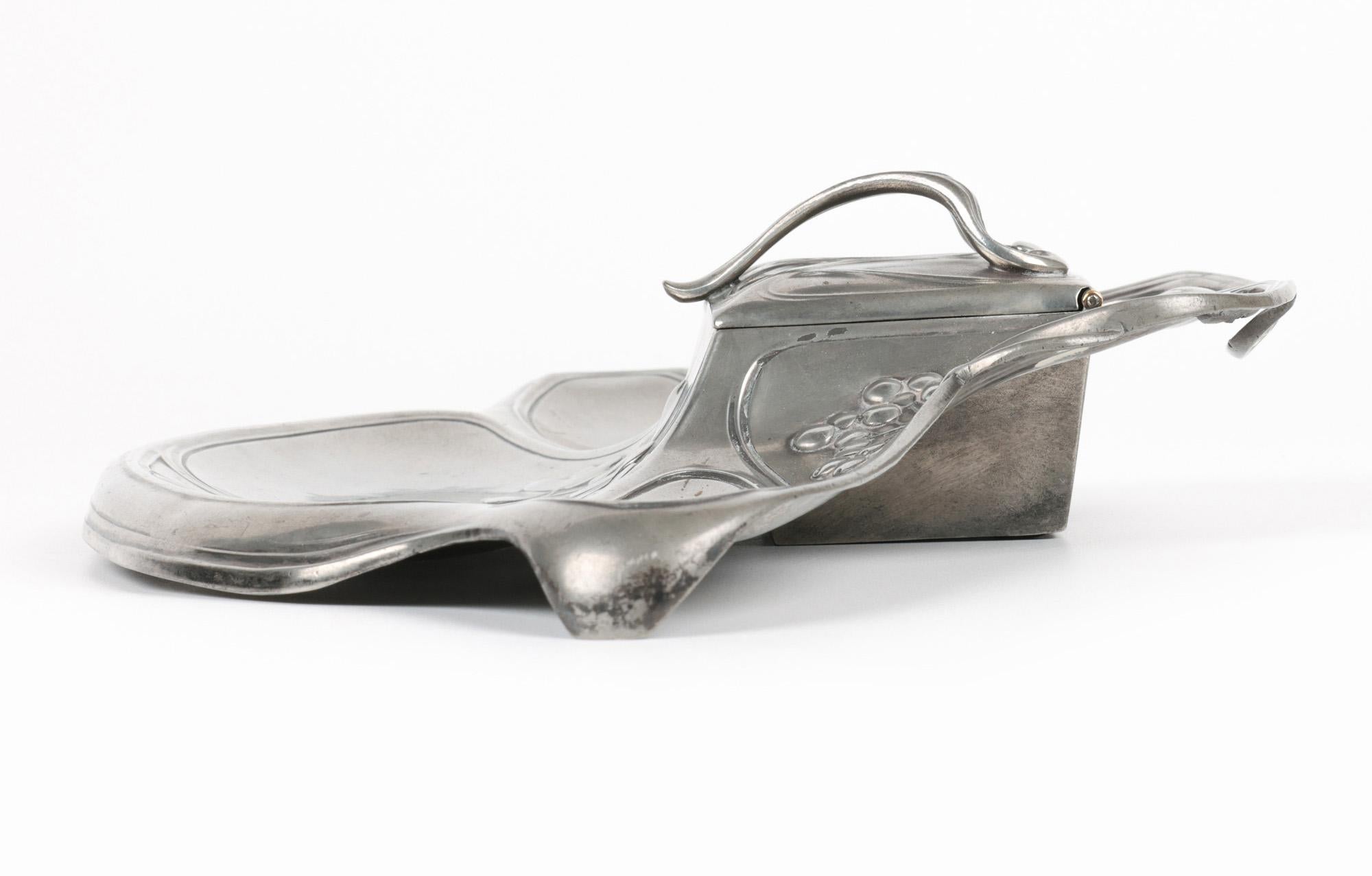 WMF Württembergische Metallwaren German Jugendstil Pewter Desk Stand and Inkwell For Sale 8