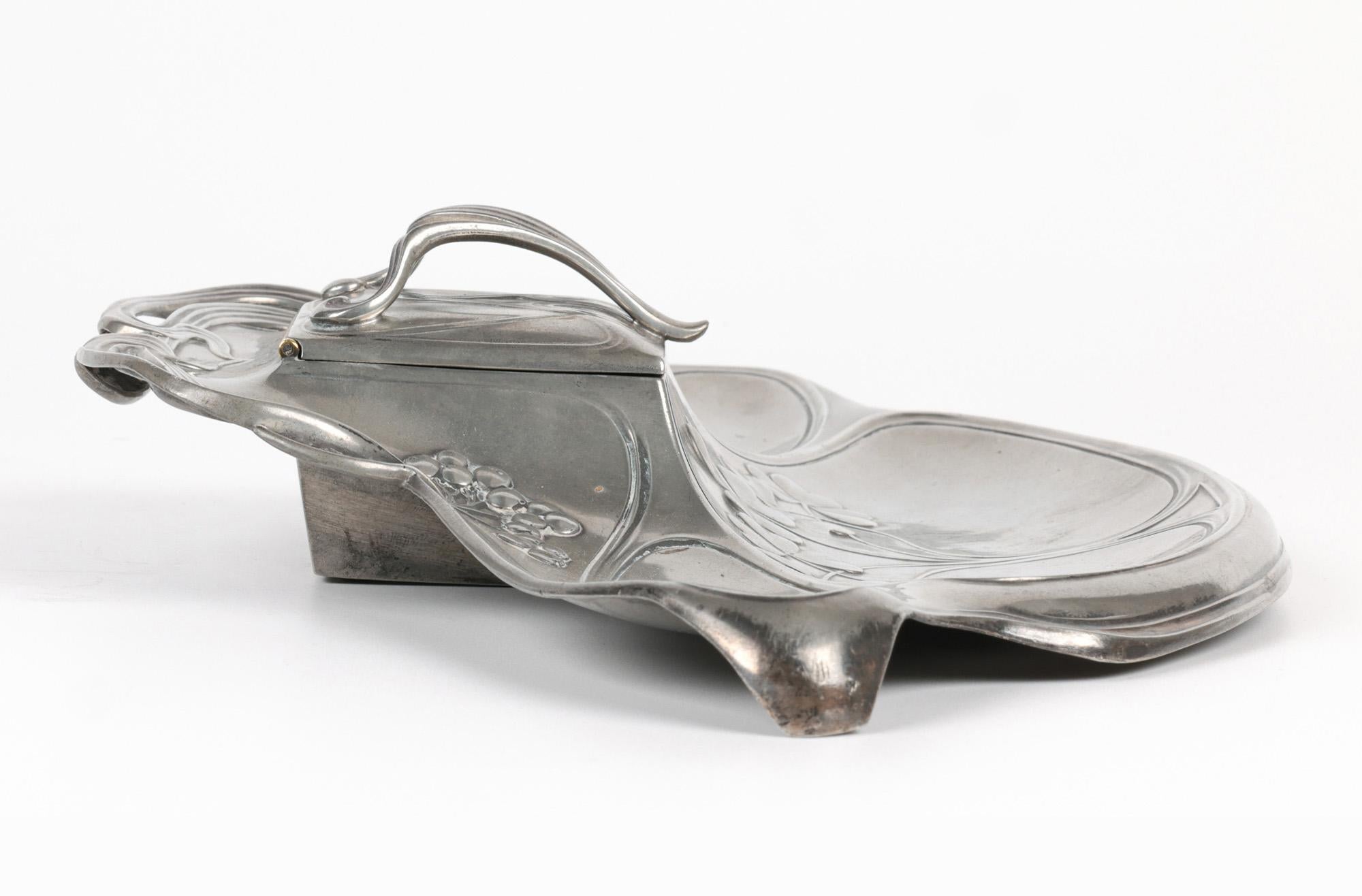 WMF Württembergische Metallwaren German Jugendstil Pewter Desk Stand and Inkwell For Sale 11