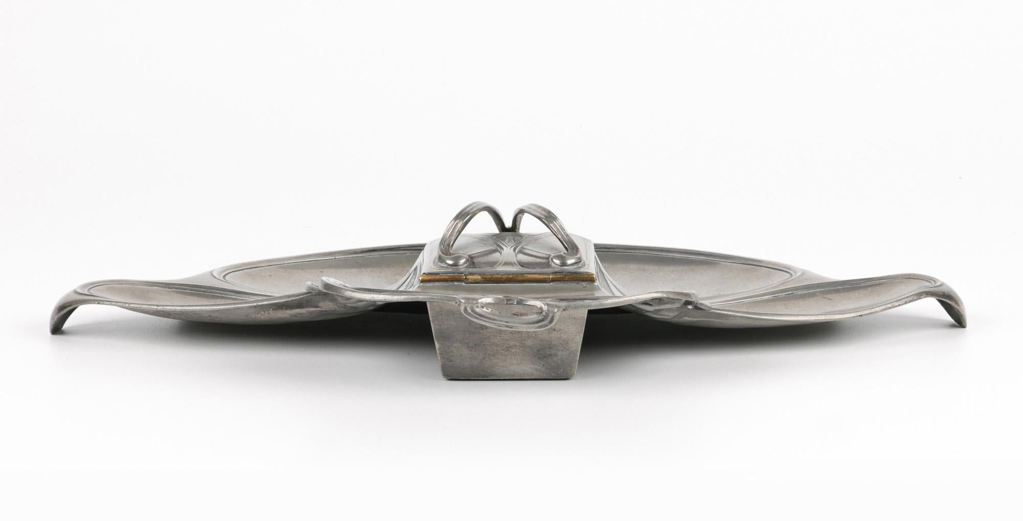 WMF Württembergische Metallwaren German Jugendstil Pewter Desk Stand and Inkwell For Sale 13