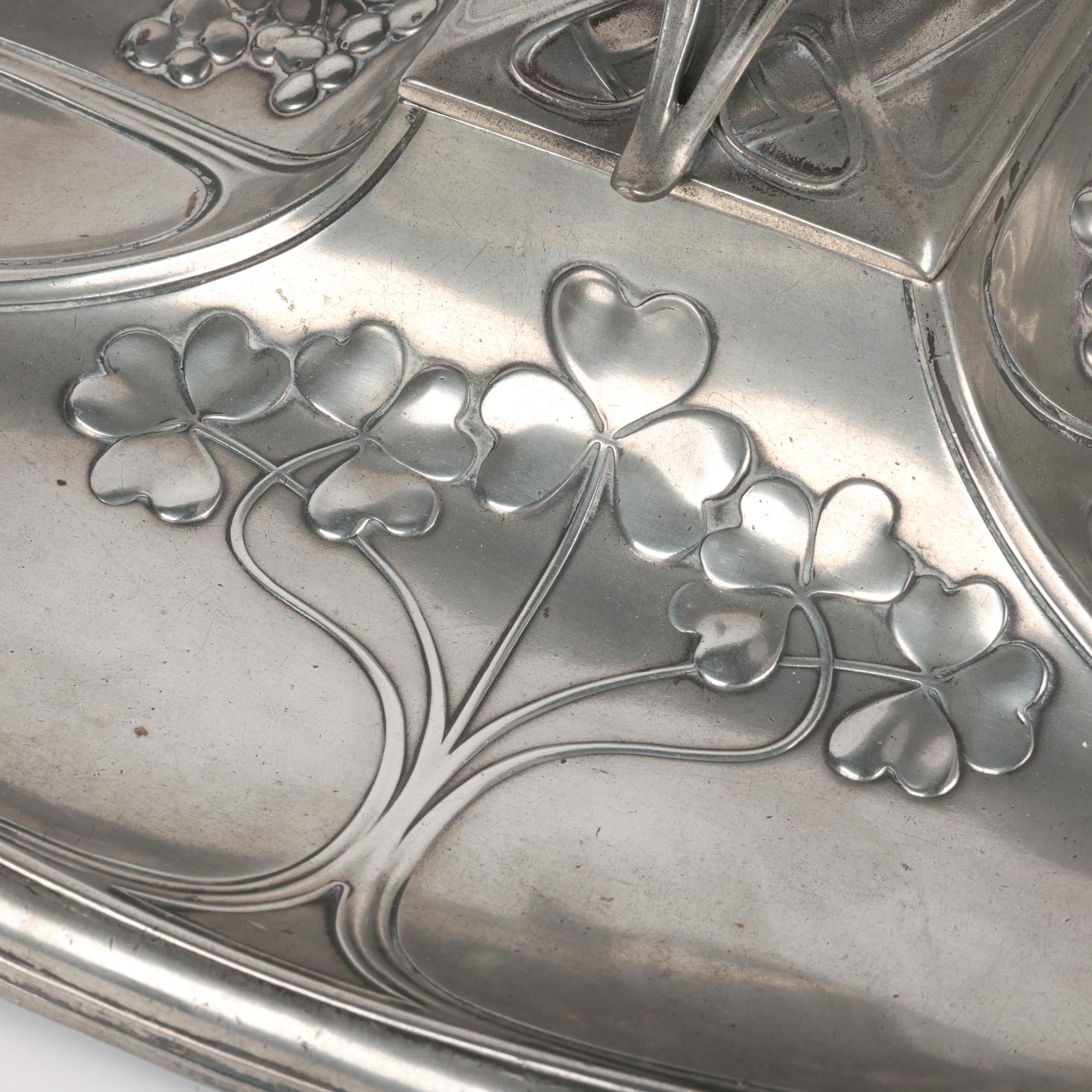 Art Nouveau WMF Württembergische Metallwaren German Jugendstil Pewter Desk Stand and Inkwell For Sale