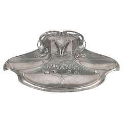 Antique WMF Württembergische Metallwaren German Jugendstil Pewter Desk Stand and Inkwell