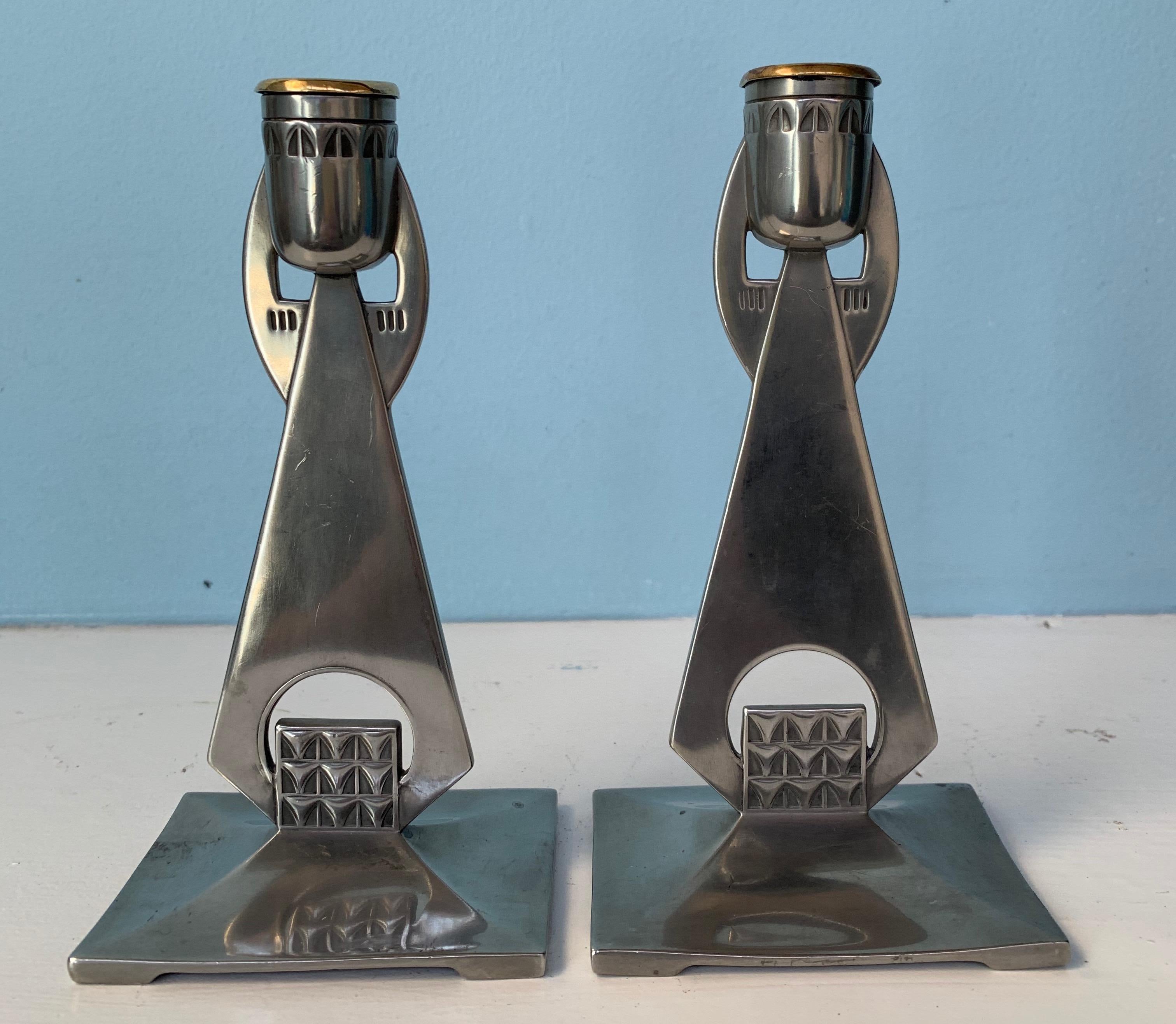 Vienna Secession WMFB Württembergische Metallwarenfabrik Secessionist Style Candlesticks