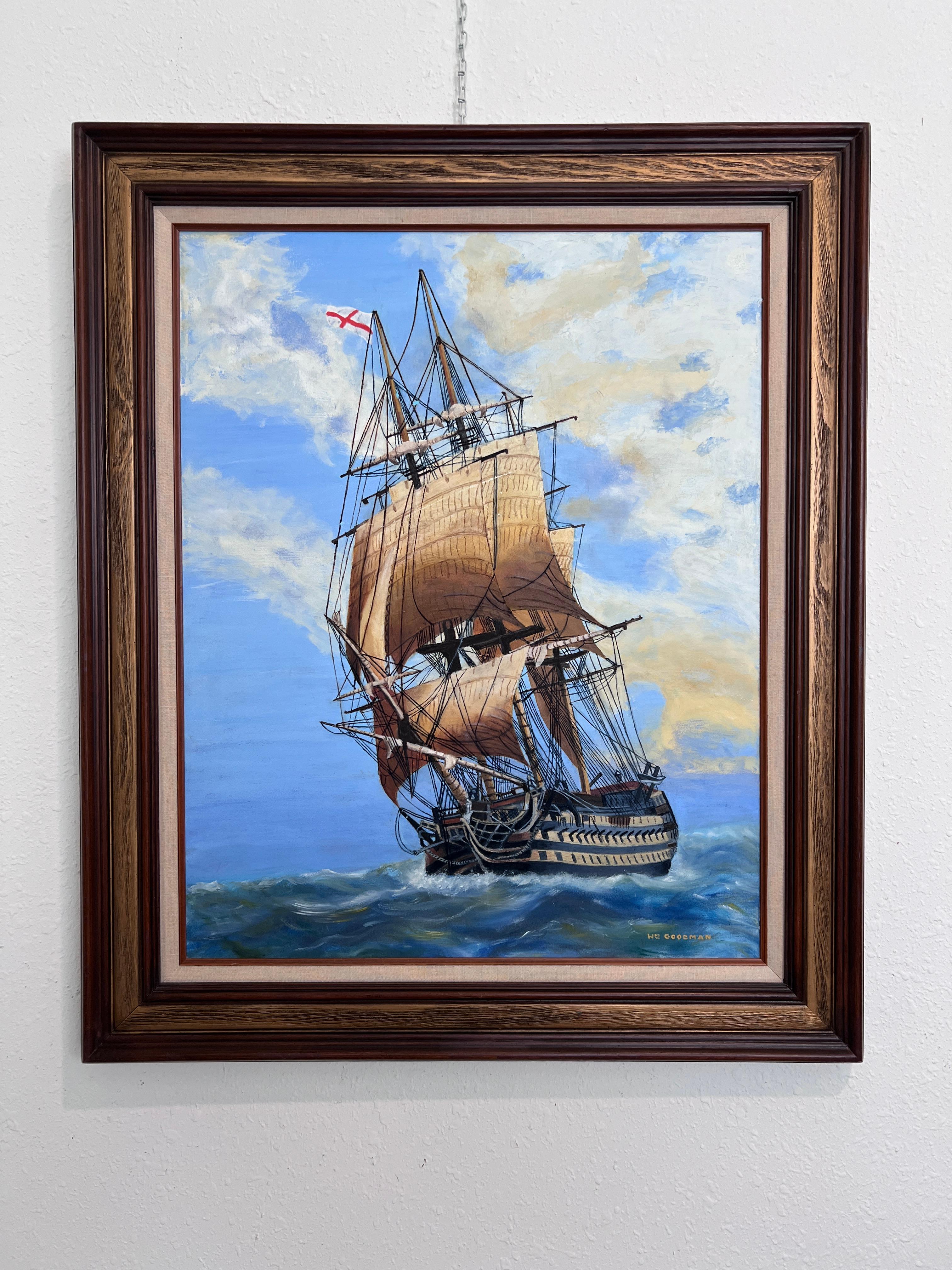 Exquisite maritime Schiffsmalerei von W.M. Goodman - Ozean-Segelschiff-Kunst – Painting von W.M.Goodman