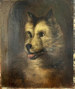 Victorian English Dog Painting Oil on Canvas Head Portrait of Terrier