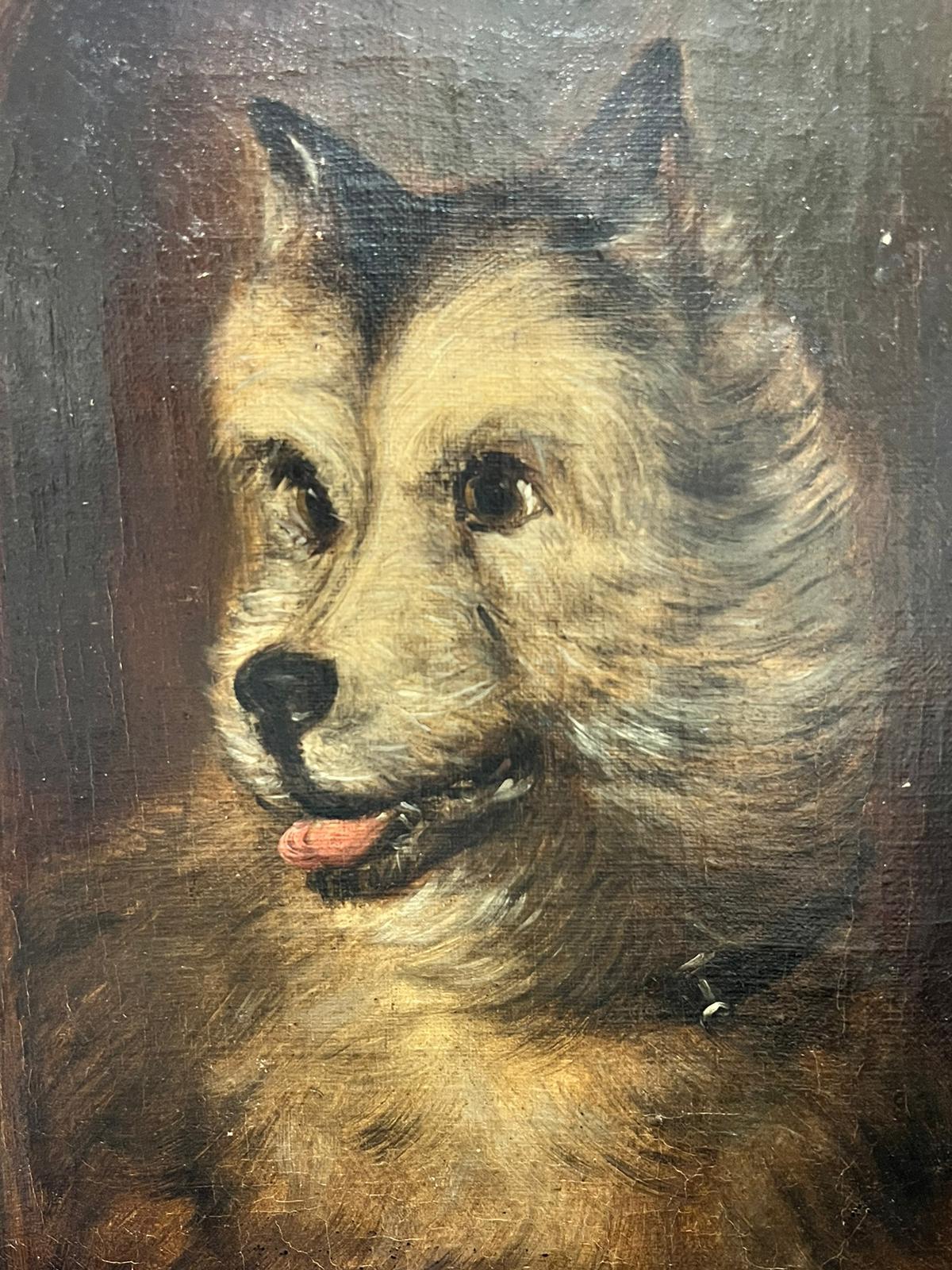 Victorian English Dog Painting Oil on Canvas Head Portrait of Terrier For Sale 1