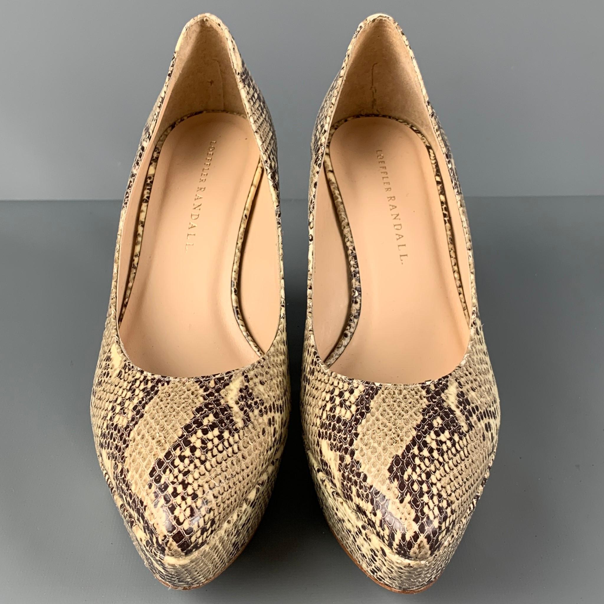 WMV. Size 8 Taupe Beige Phyton Skin Wedge Sandals In Good Condition In San Francisco, CA