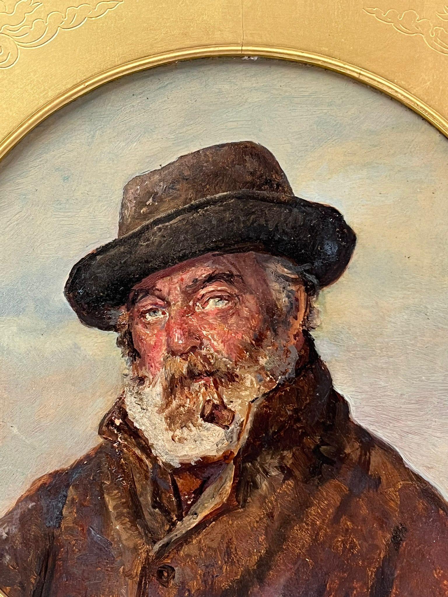 Victorian Oil Portrait Grey Bearded Fisherman Smoking Pipe English Oil Painting For Sale 1