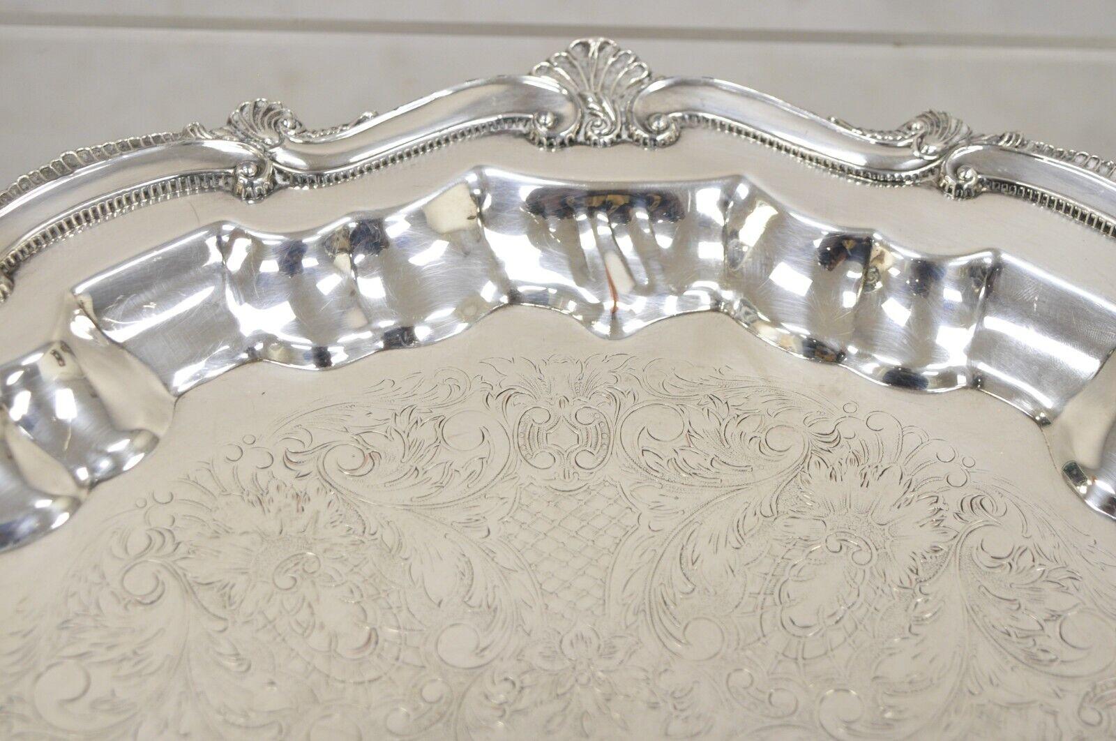 Victorian WNS Blackinton Chippendale 1457 Silver Plated Round Scalloped Platter Tray