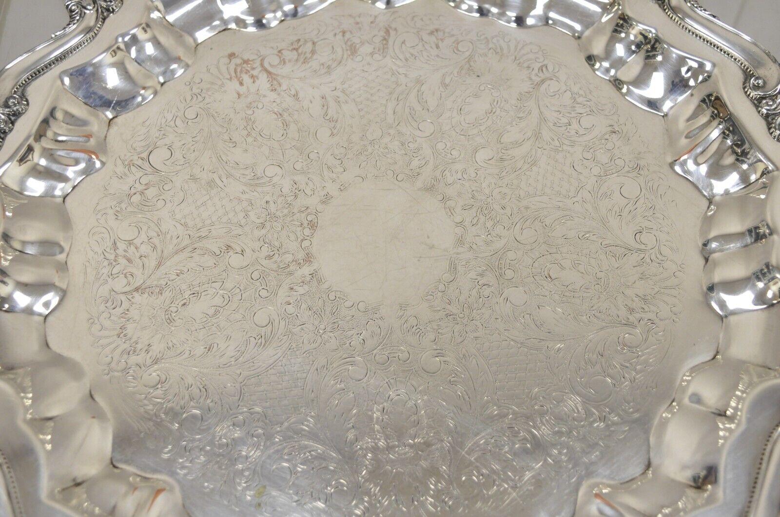 WNS Blackinton Chippendale 1457 Silver Plated Round Scalloped Platter Tray 1