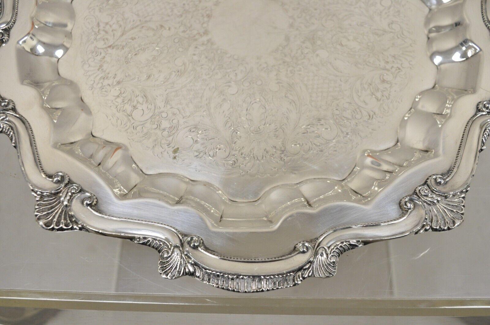 WNS Blackinton Chippendale 1457 Silver Plated Round Scalloped Platter Tray 4