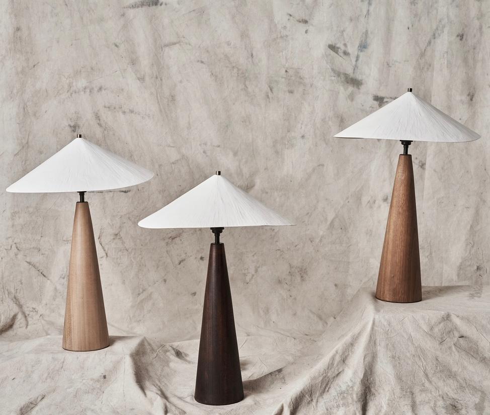 Hand-Carved Wobble Table Lamp, Walnut For Sale