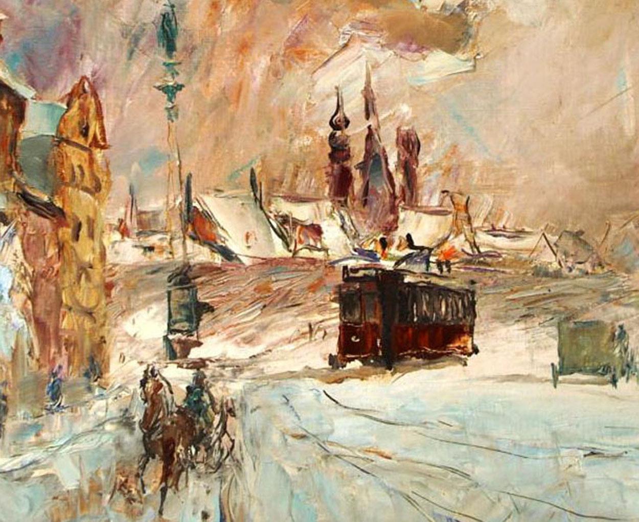 Late 20th Century Wociech Kosowski 'Polish' Oil On Canvas City Scene in Winter