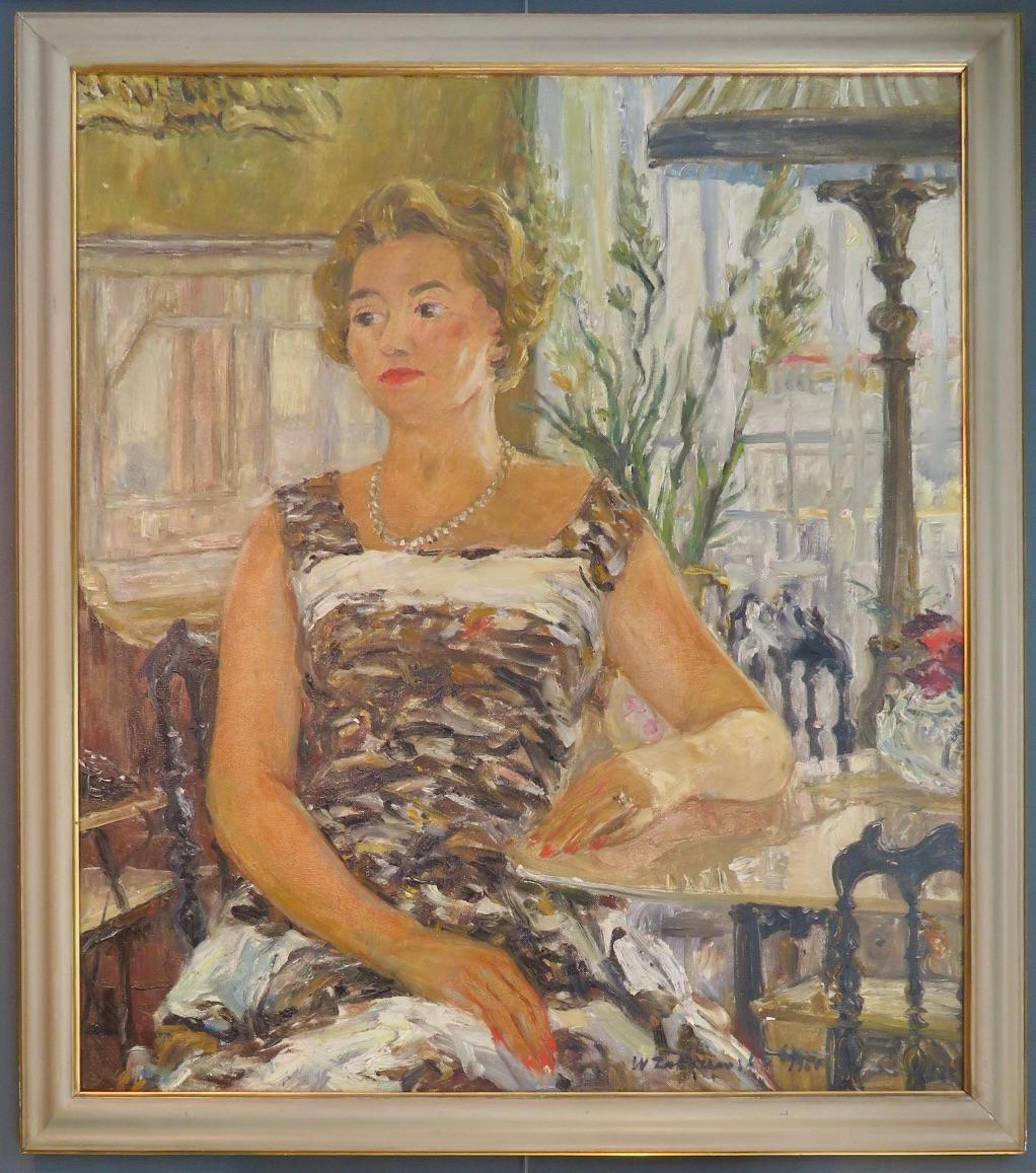 Włodzimierz Zakrzewski Portrait Painting - Wlodzimierz Zakrzewski (1916 1992) Polish Oil Painting Mid Century Portrait Lady