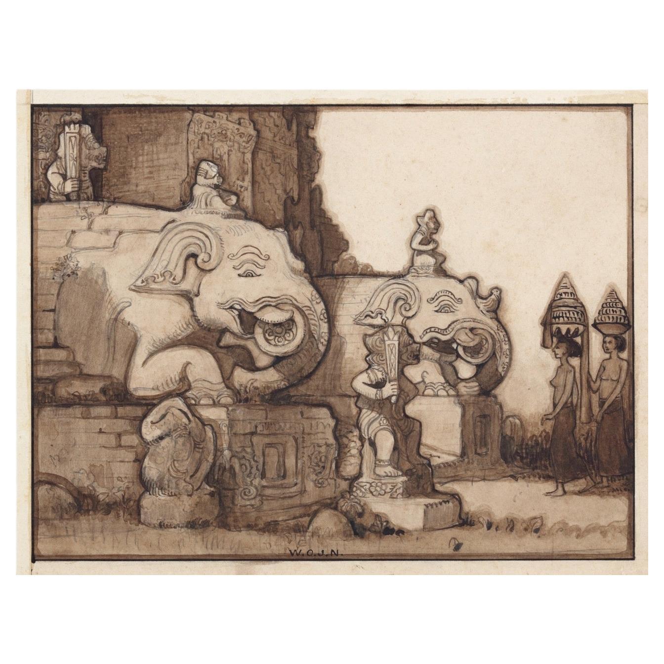 W.O.J. Nieuwenkamp (1874-1950) 'Ingang van den tempel bij Blahbatu, Bali 1907’