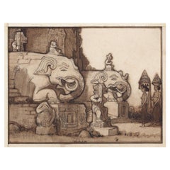 Antique W.O.J. Nieuwenkamp (1874-1950) 'Ingang van den tempel bij Blahbatu, Bali 1907’