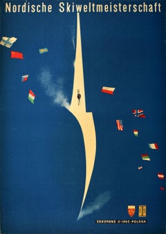 Original Retro Winter Sport Poster Nordic World Ski Championships Poland Art