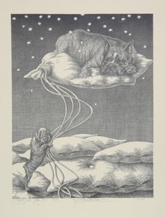 Surrealistische Lithographie „ schlafende Hunde“ von Wojtek Kowalczyk