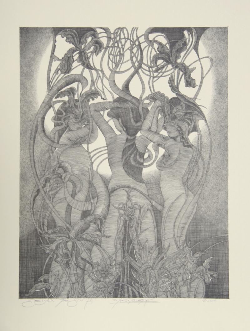 Three Nightshades, Surrealist Lithograph by Wojtek Kowalczyk