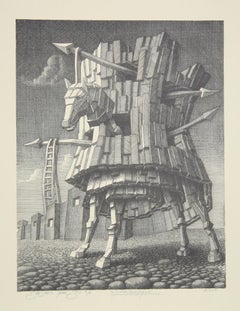 Trojan Horse, Surrealist Lithograph