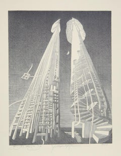 Untitled - Stairs and Ladders, Surrealist Lithograph
