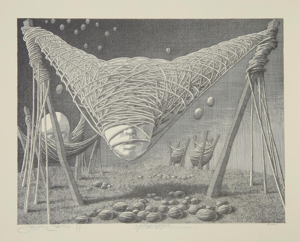 Sin título X, litografía surrealista de Wojtek Kowalczyk