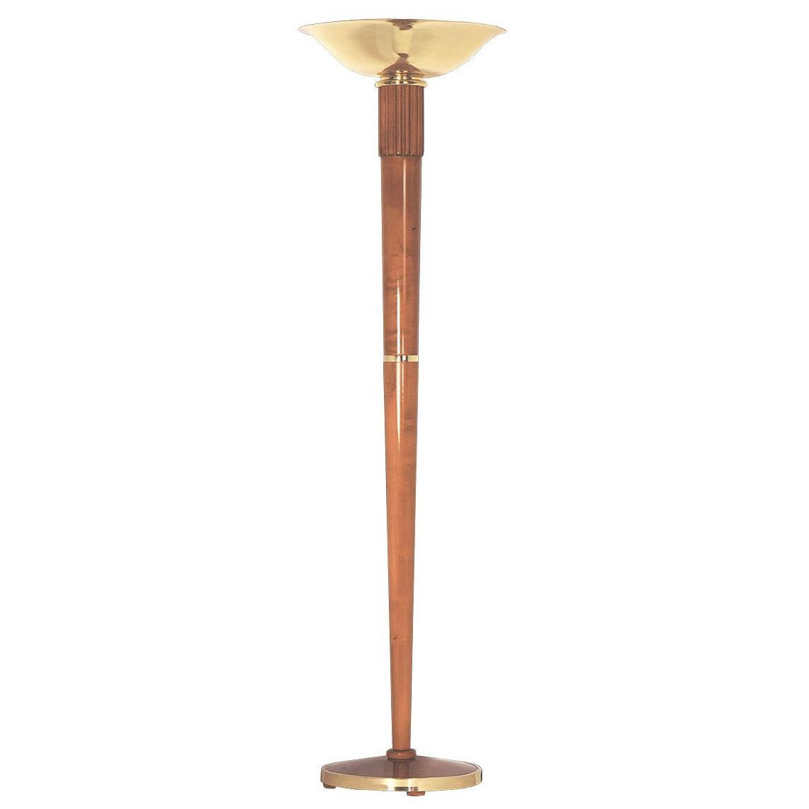 Art Deco style -  Bauhaus - Wood and Brass Floor Lamp  For Sale
