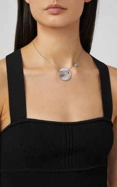 Wolf at the Moon Pendant White 18kt Gold Mother of Pearl, Diamond, Aquamarine