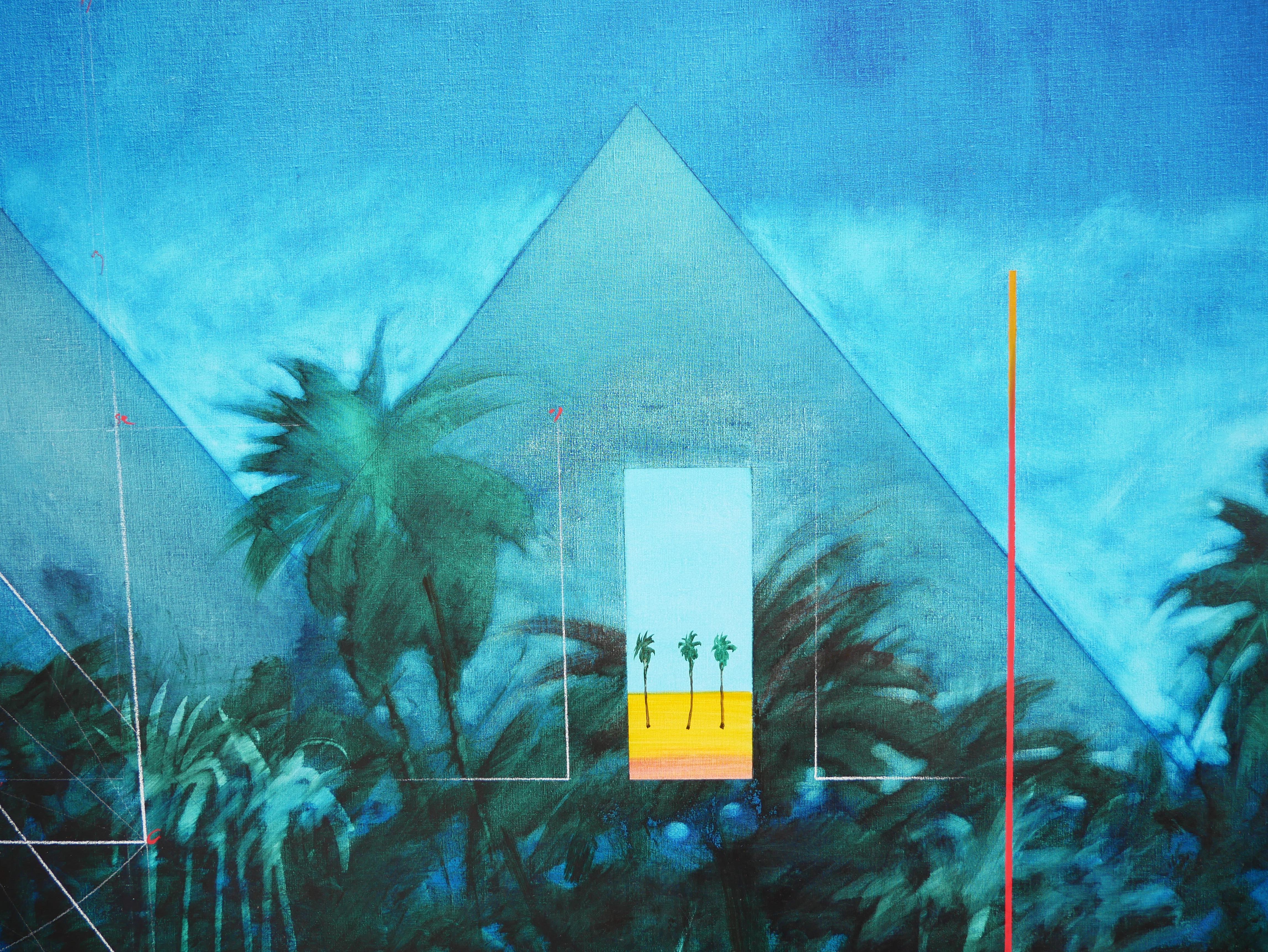 Peinture horizontale moderne contemporaine de paysage de plage tropicale bleue - Moderne Painting par Wolf Barsch