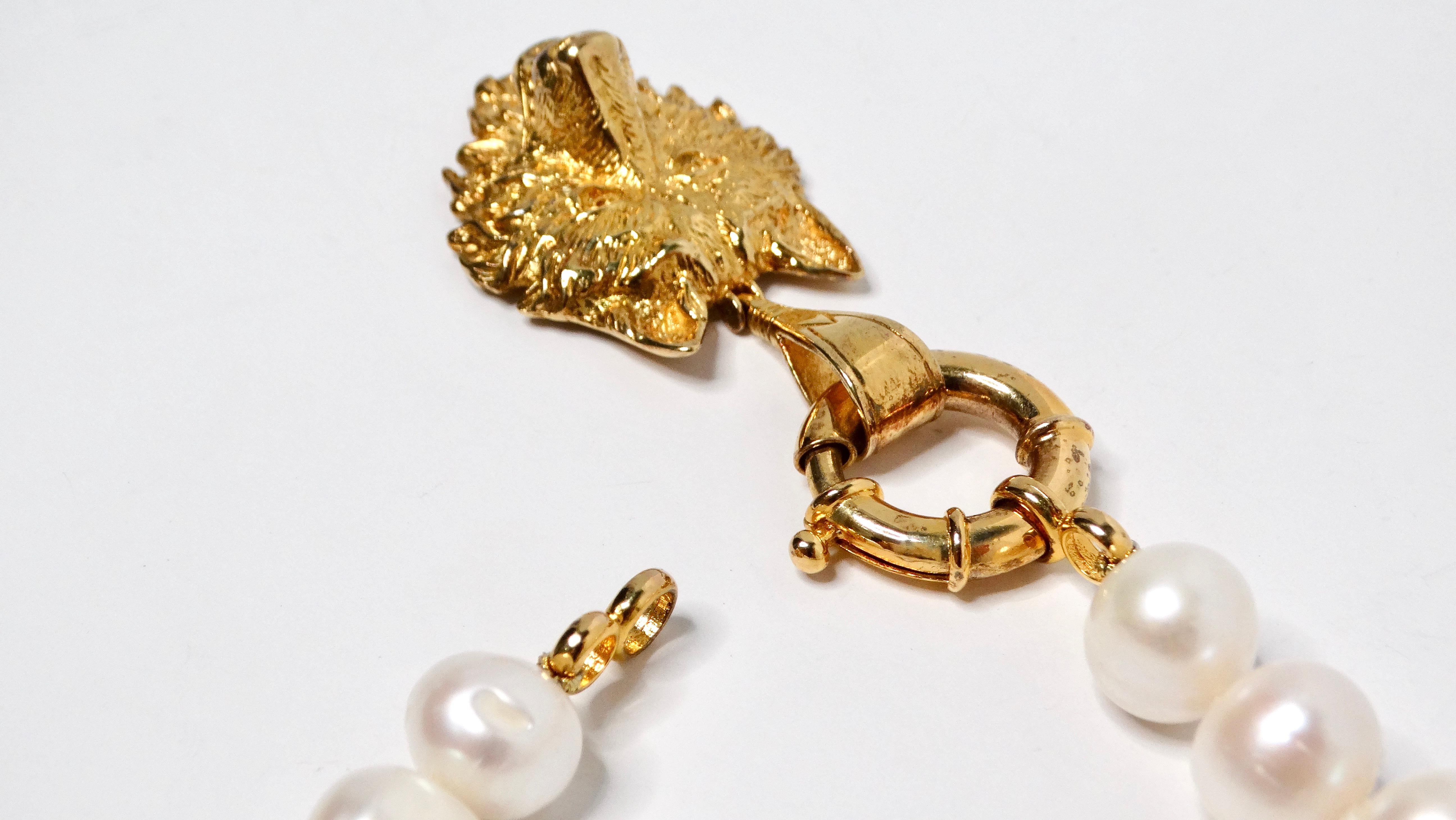 Women's Wolf Gold-Plated Sterling Silver Pendant & Freshwater Pearl Strand Necklace For Sale