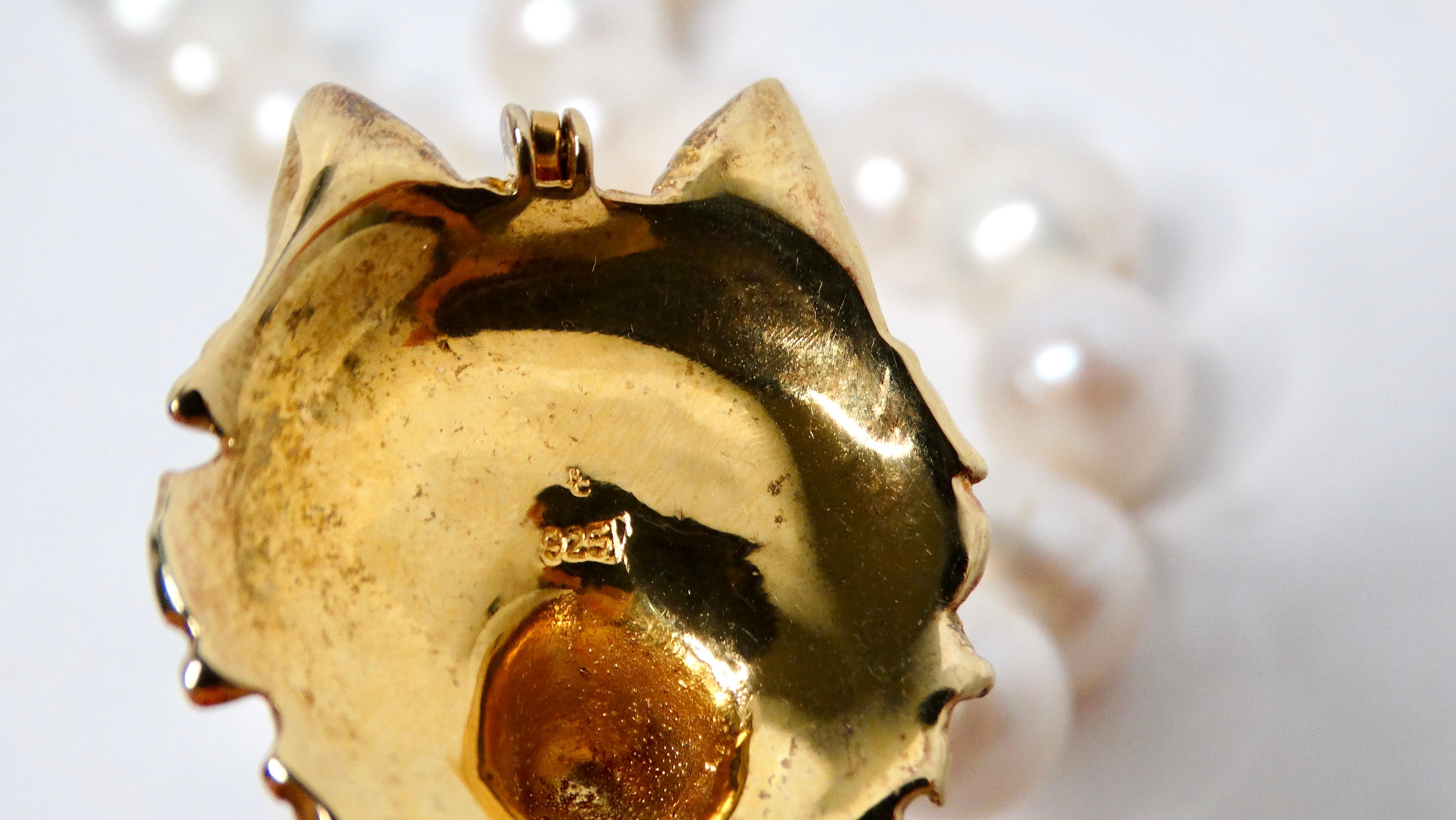 Wolf Gold-Plated Sterling Silver Pendant & Freshwater Pearl Strand Necklace For Sale 2