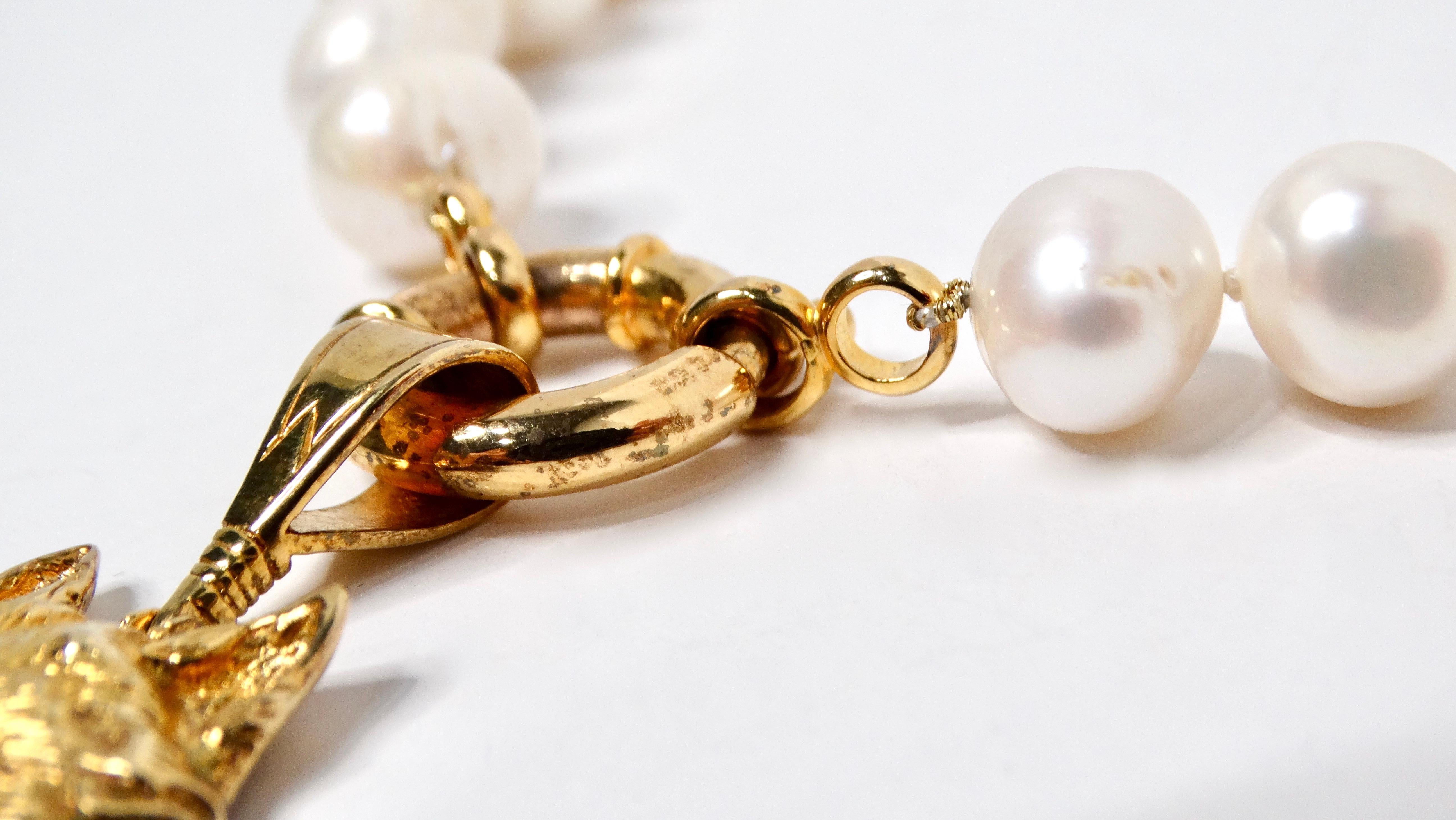 Wolf Gold-Plated Sterling Silver Pendant & Freshwater Pearl Strand Necklace For Sale 3