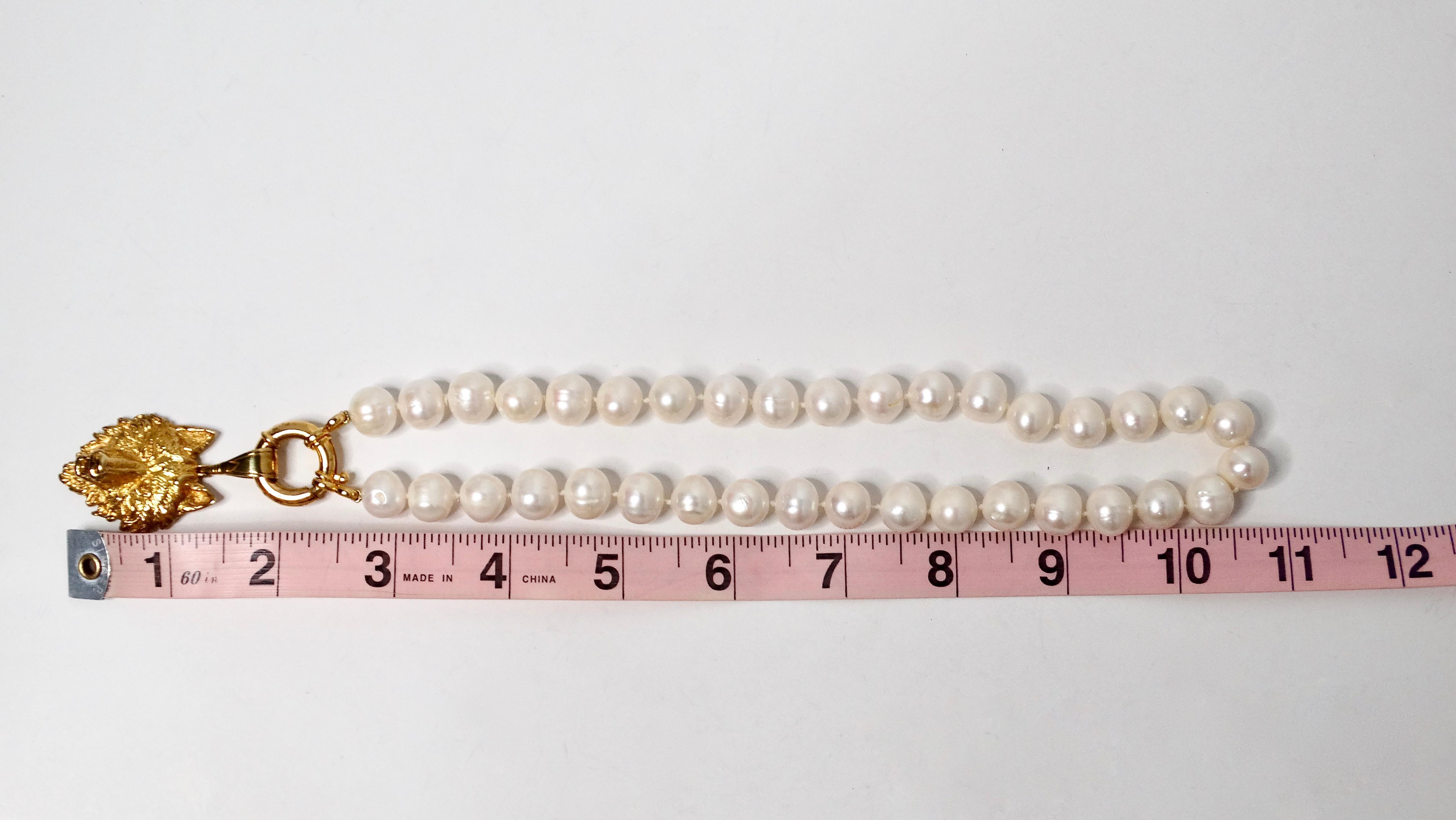 Wolf Gold-Plated Sterling Silver Pendant & Freshwater Pearl Strand Necklace For Sale 4