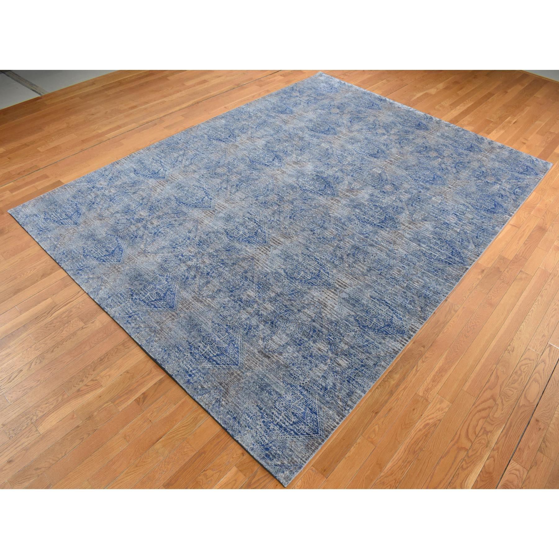 Moderno Wolf Gray Broken Rosette Design Tappeto in lana e seta annodato a mano 9'0