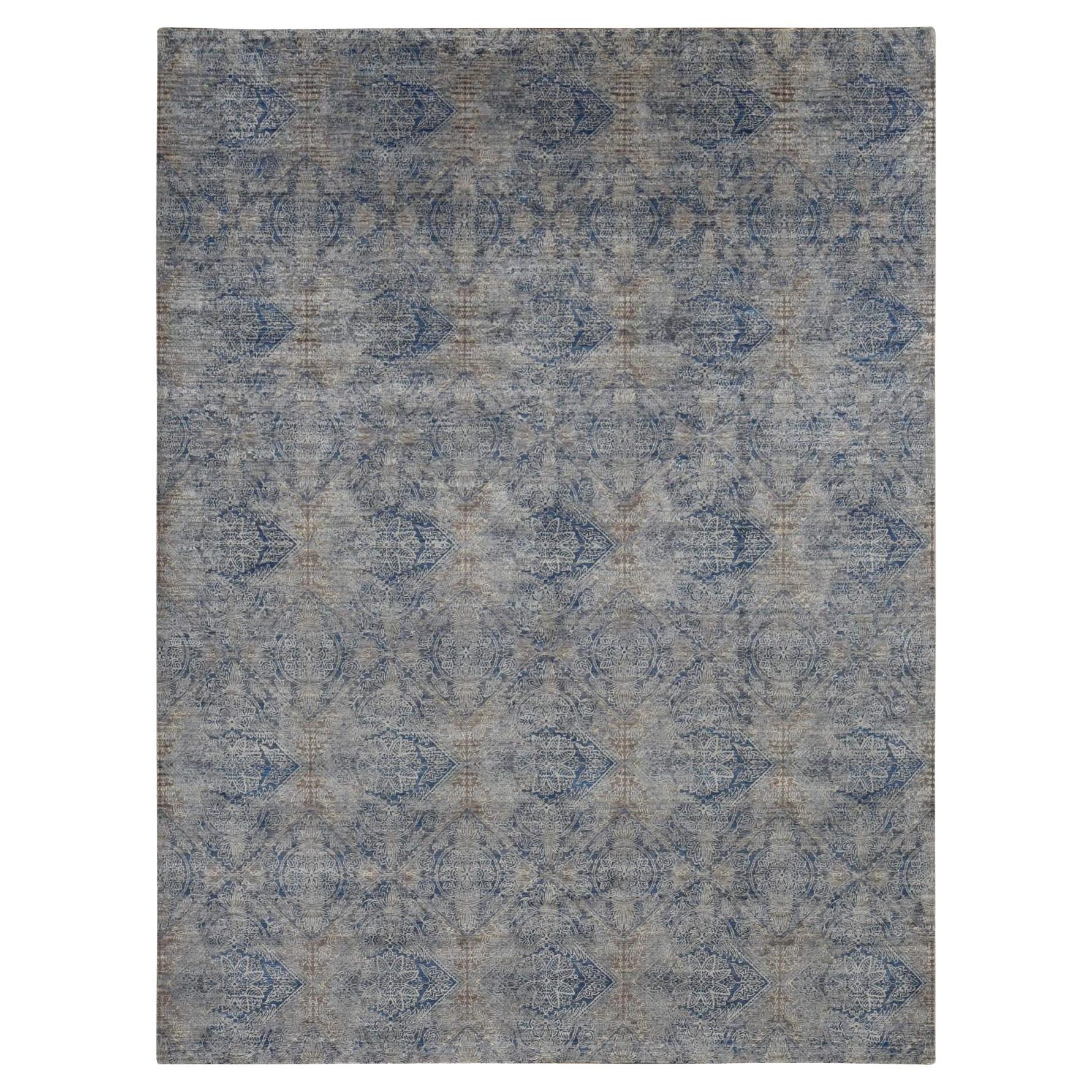 Wolf Gray Broken Rosette Design Wool and Silk Hand Knotted Rug 9'0" x 12'0"