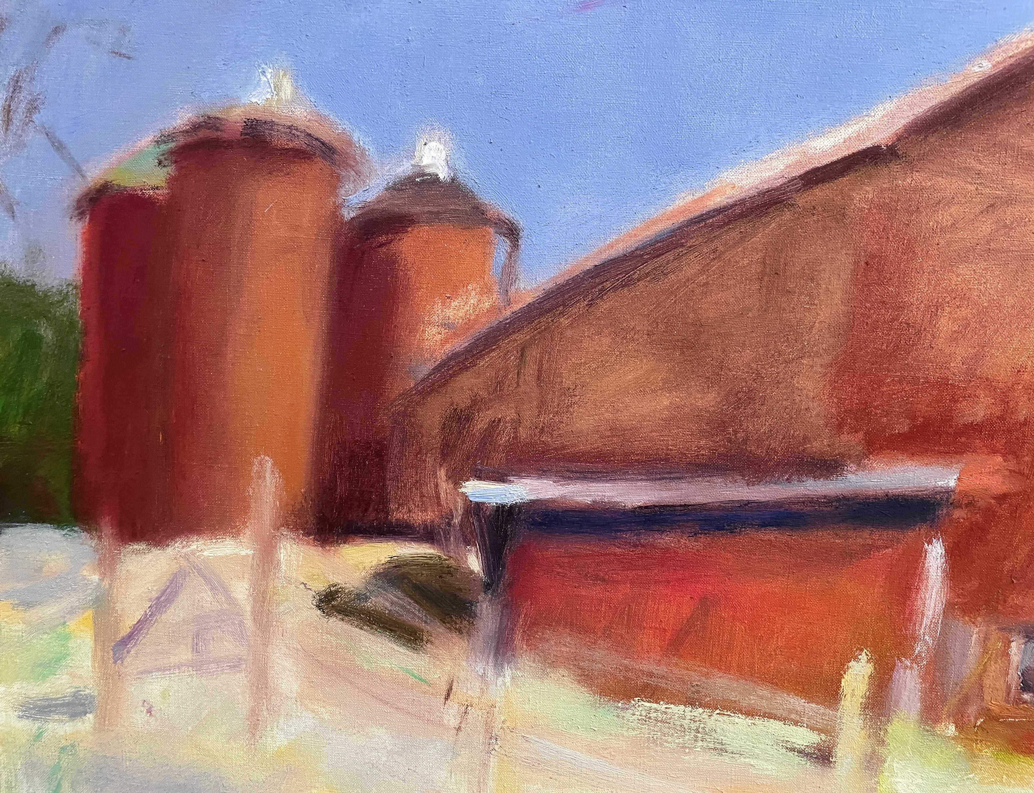 « Barns and Silos in New Jersey » Wolf Kahn, paysage, impressionniste abstrait en vente 3